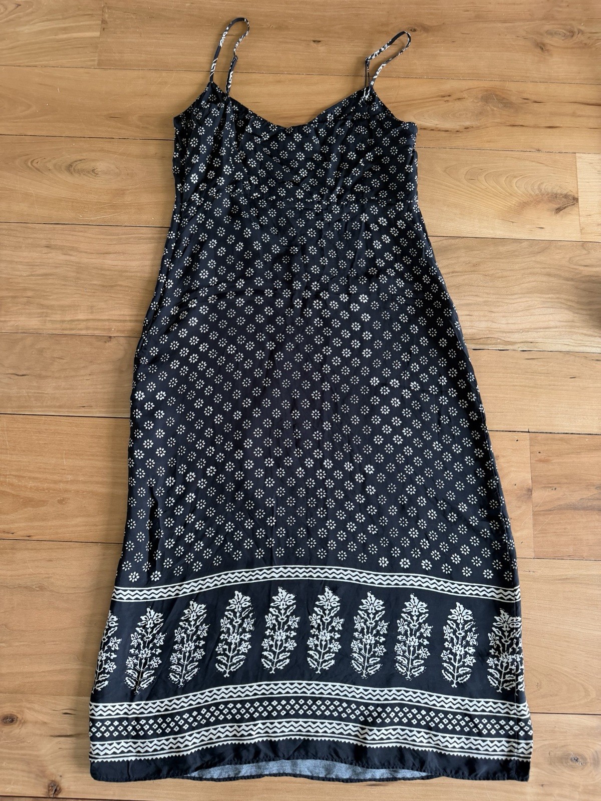 J.CREW Women’s Natasha slip dress block Print Midi Black Sleeveless Straps 8