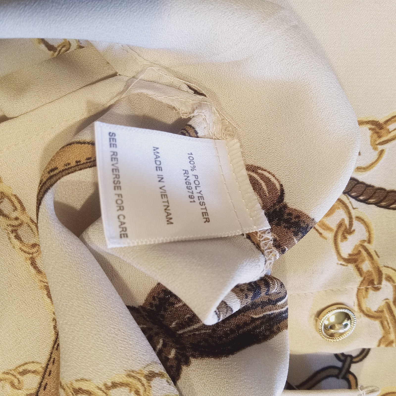 DRESSBARN NWT EQUESTRIAN / CHAIN PRINT BUTTON FRONT TUNIC BLOUSE-SIZE LG