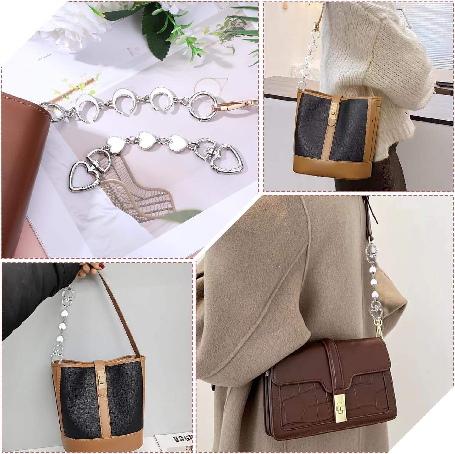 2 Pcs Purse Extender Chain Silver Bag Extender Chain, Heart Moon Purse Strap …