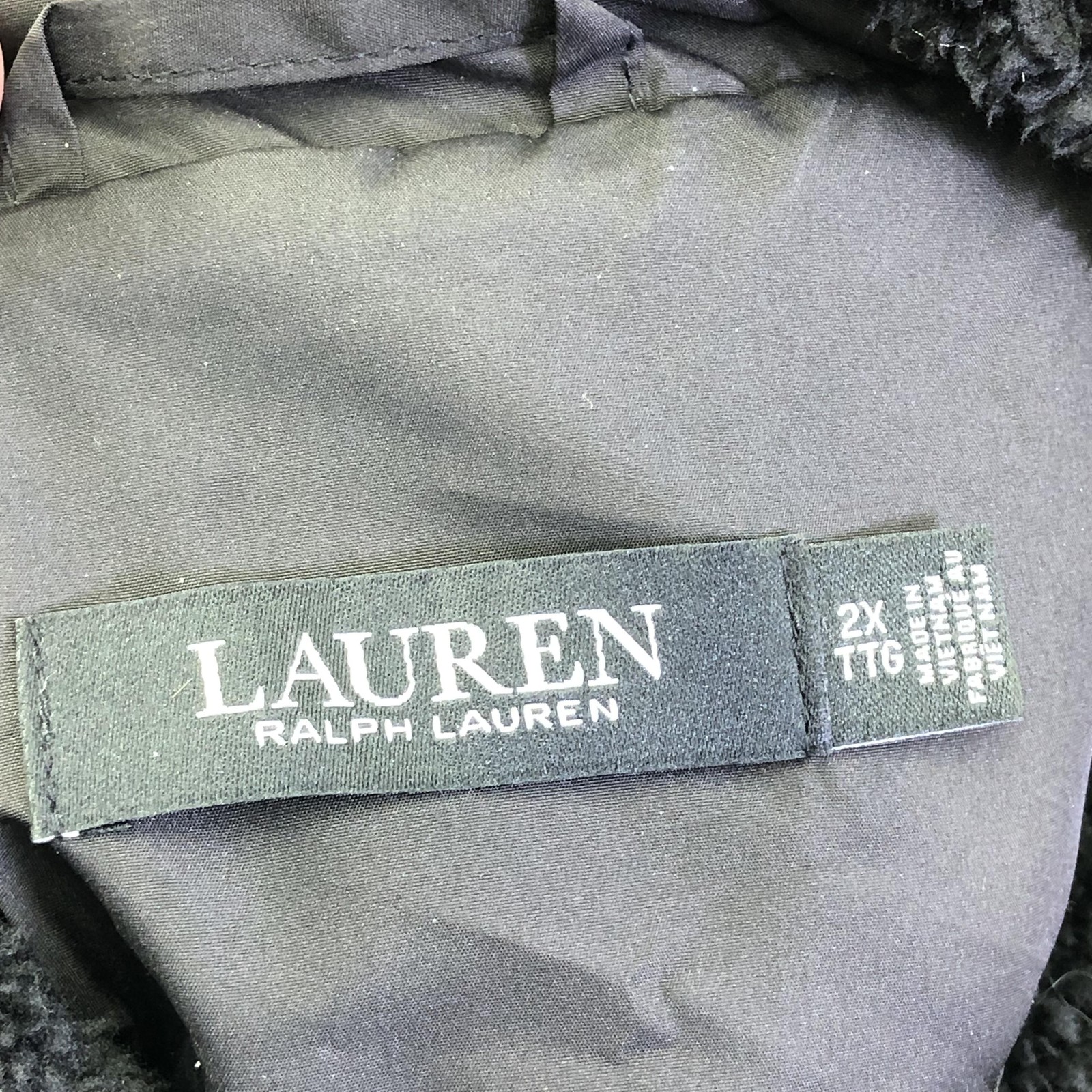Lauren Ralph Lauren Quilted Jacket Womens 2X Plus Black Faux Fur Snap Lined