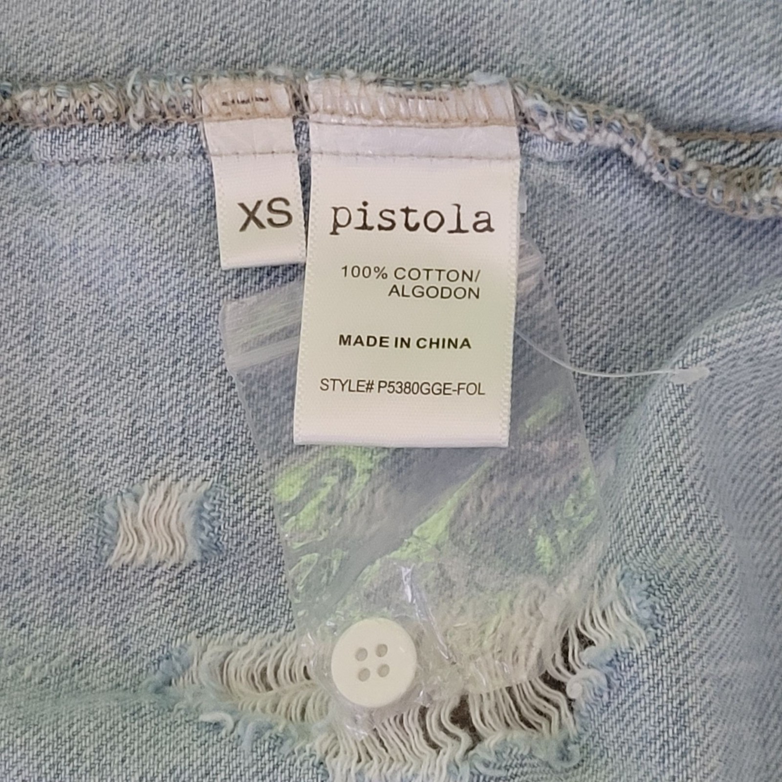 Pistola Distressed Button-Down Denim Shirt Size XS Blue Frayed Hem NWOT