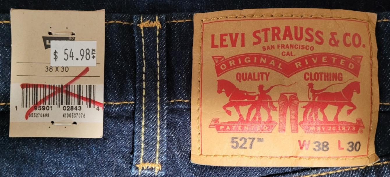 New Levi’s 527 Slim Bootcut 38 X 30 Men’s Stretchy Zipper Fly Blue Jeans