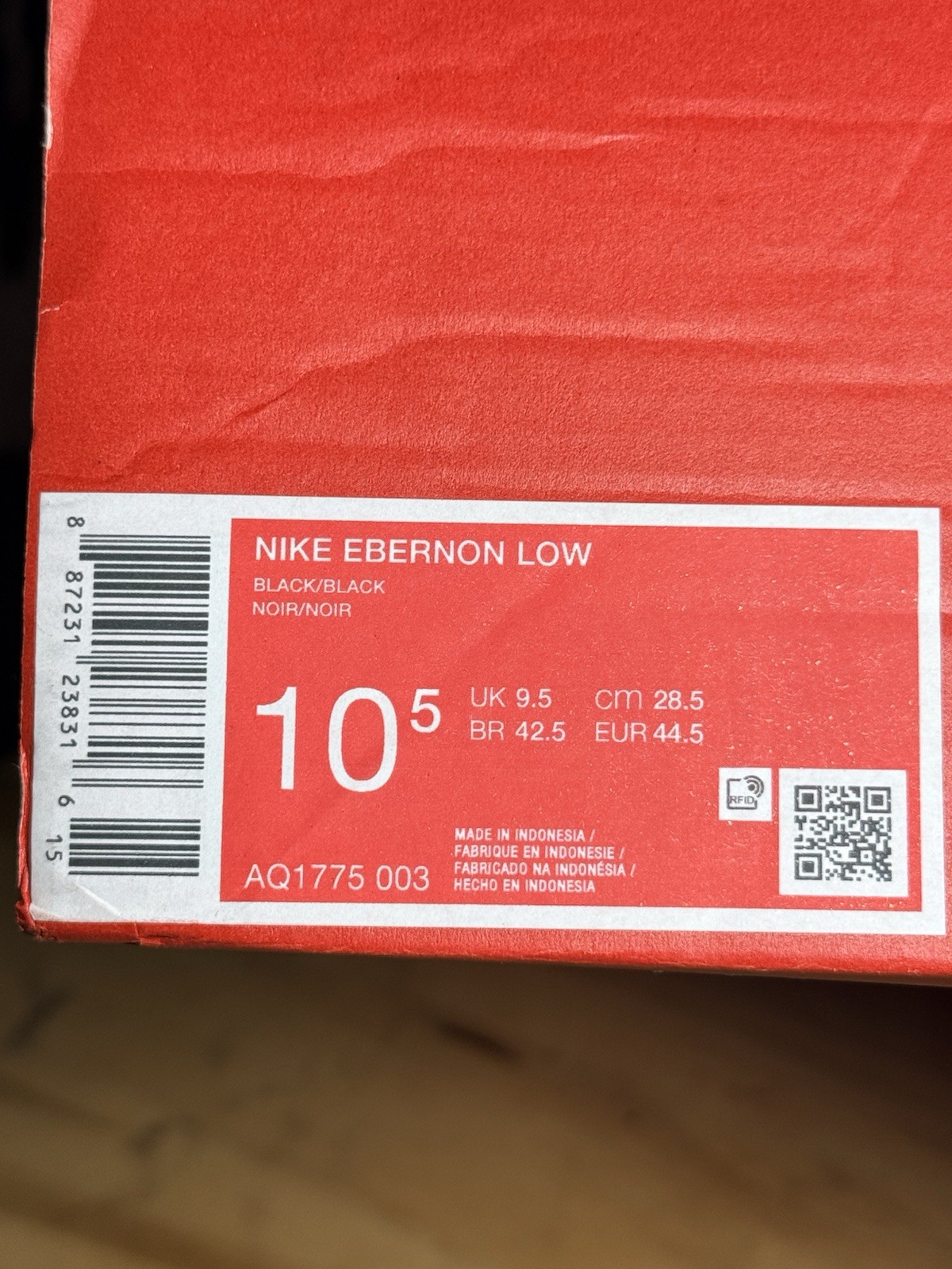 Nike Ebernon Low Men’s Low Top Lace-Up Leather Sneakers Triple Black 10.5 men
