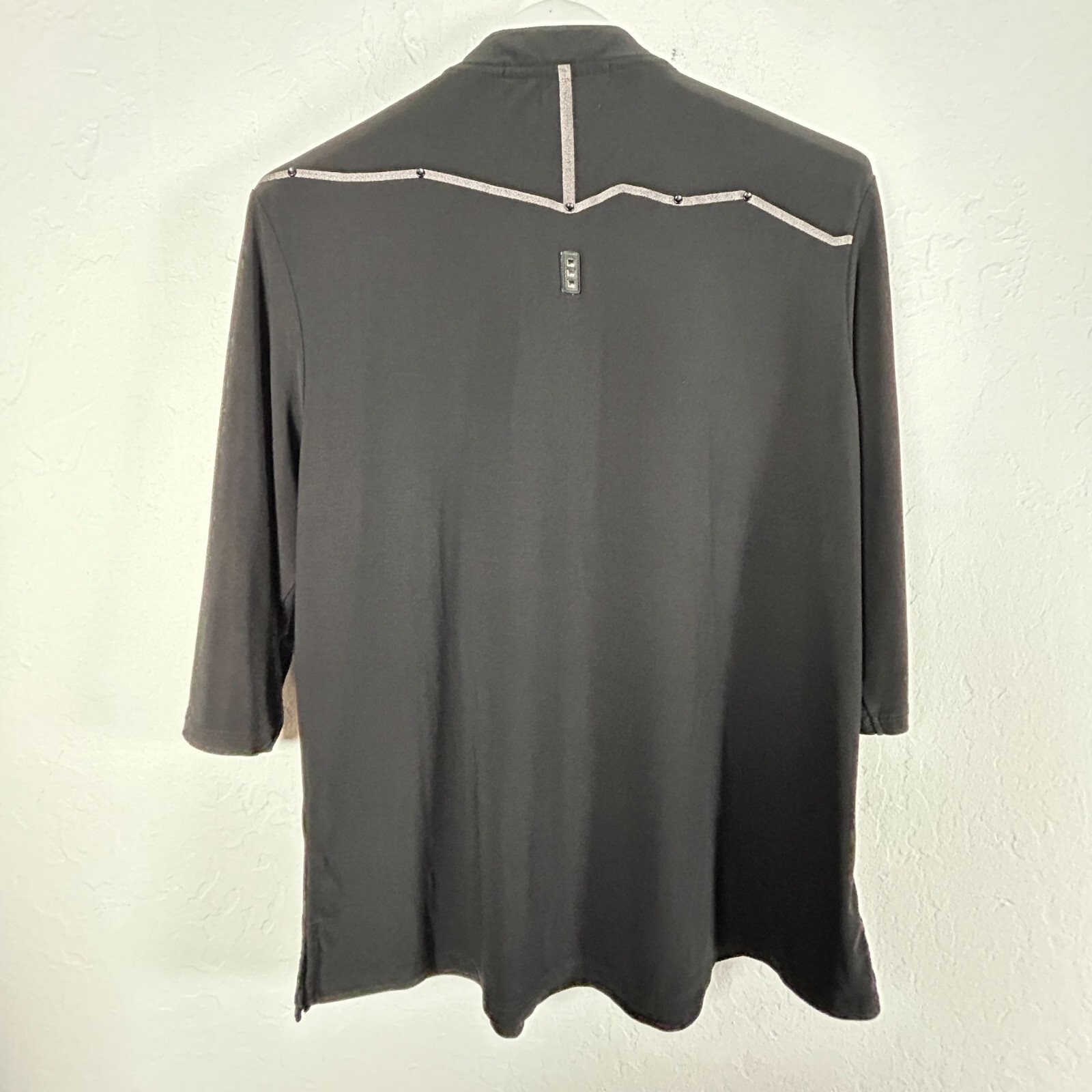 Jamie Sadock Womens Black 3/4 Sleeve 1/4-Zip Active Top Large Abstract Gray Grid