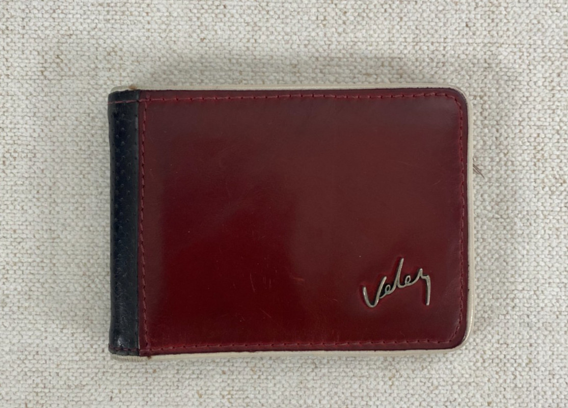 VELEZ Bifold Leather Wallet Mens Size 4.5×3.5″ Red Black Classic 8 Card Slots