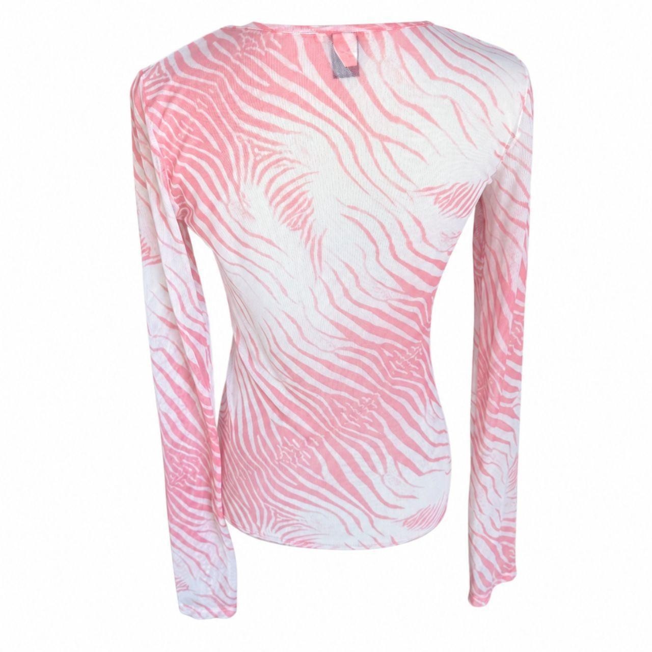 Roberto Cavalli vintage mesh white and pink zebra print long sleeve top in excel