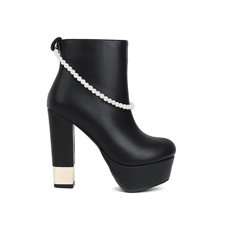 Women High Heel Platform Beads Ankle Boot Shoes Wedding Pumps Mary Janes Fashion