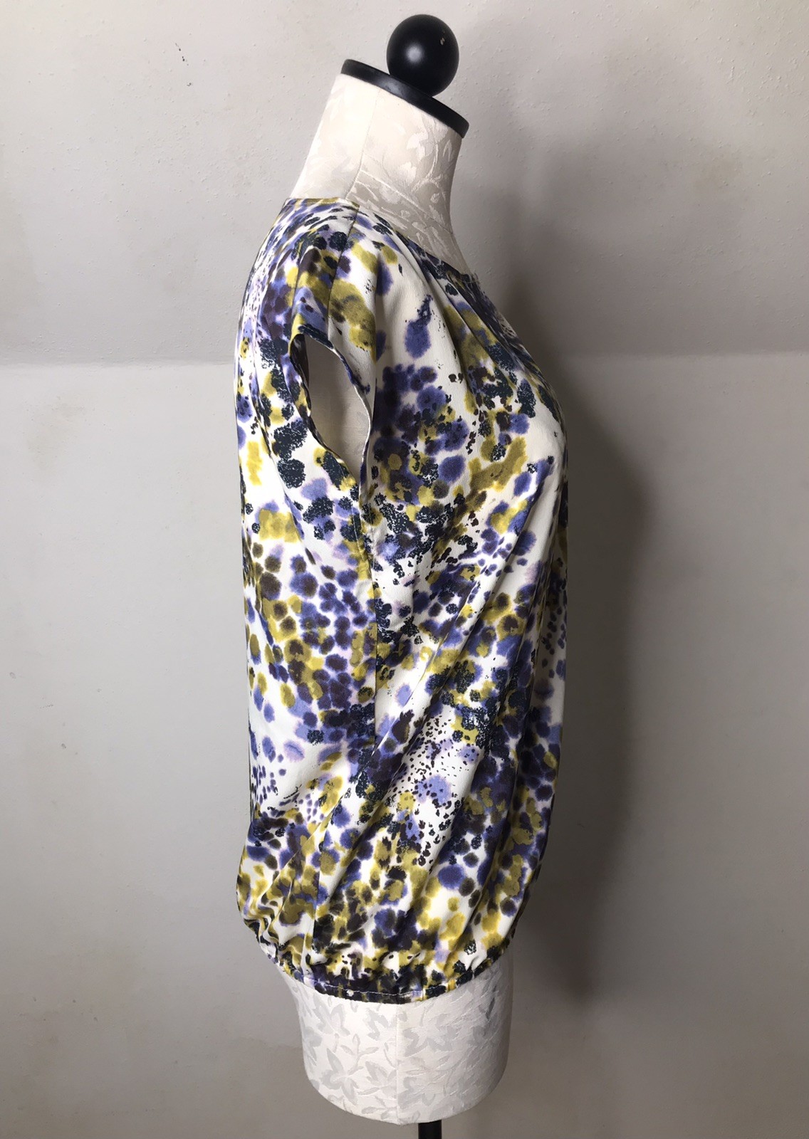 Loft Splotch Dot Splatter Green Purple Pullover Cap Sleeve Blouse Shirt Size SP