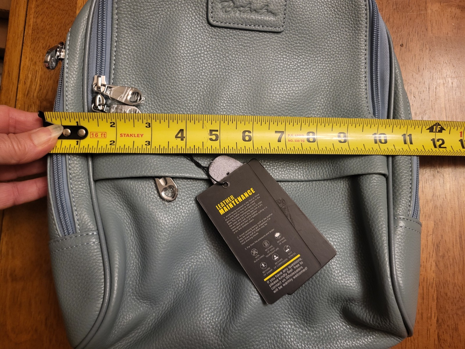 NWT BOSTANTEN Slate Blue Pebbled Leather Backpack 13 x 11 Inches