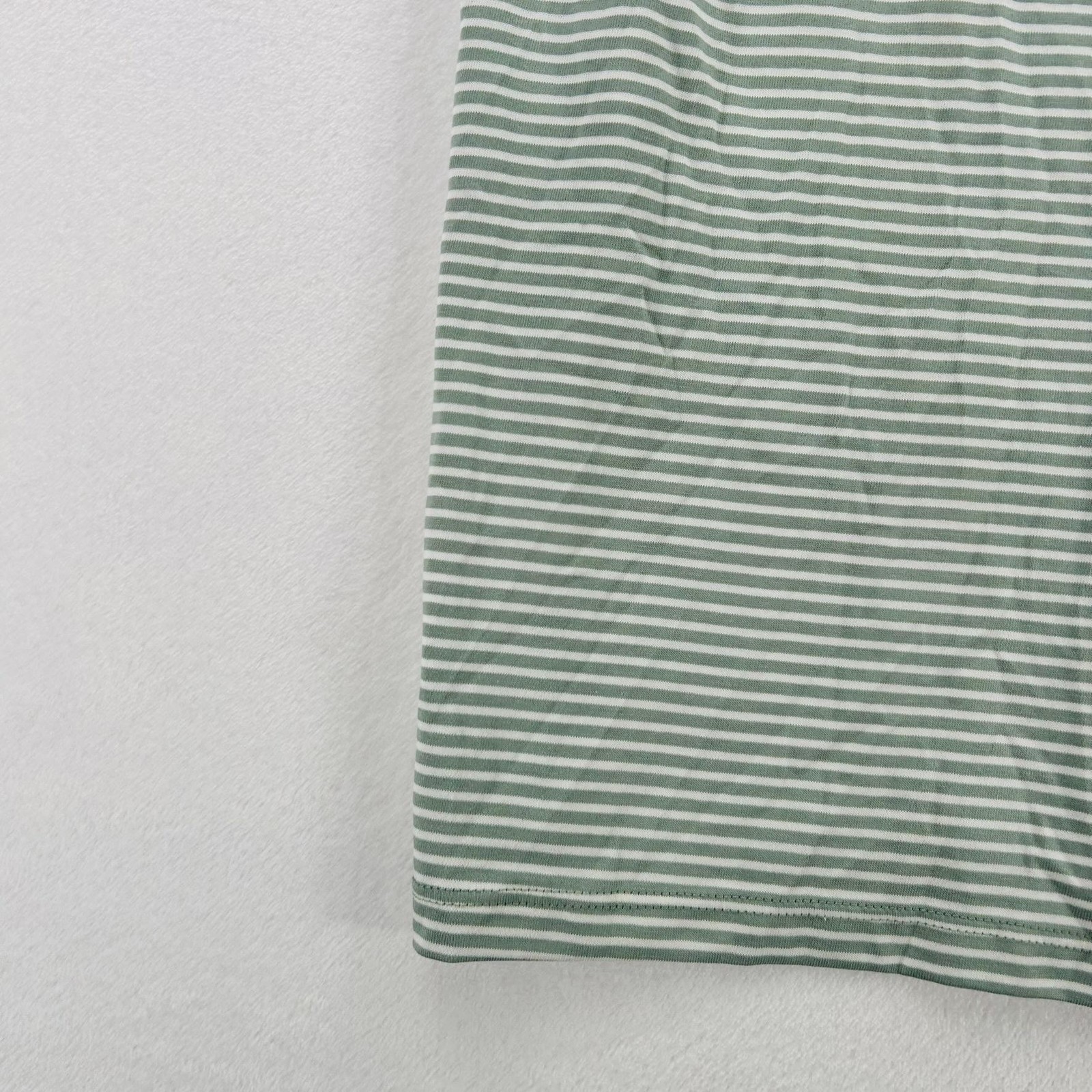 Lands End Shirt Womens Small Green White Stripe Supima V Neck Tee Cotton NEW