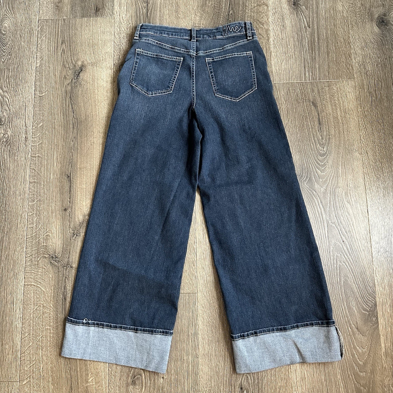 Me Camille Wide-Leg Dark Wash Blue Denim Jeans Women’s Petite 8P Pockets