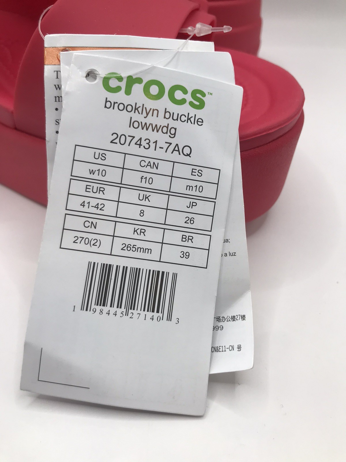 WOMEN’S CROCS WATERMELON RED BROOKLYN BUCKLE LOW WEDGE SLIDE SANDAL SIZE 10 NWT