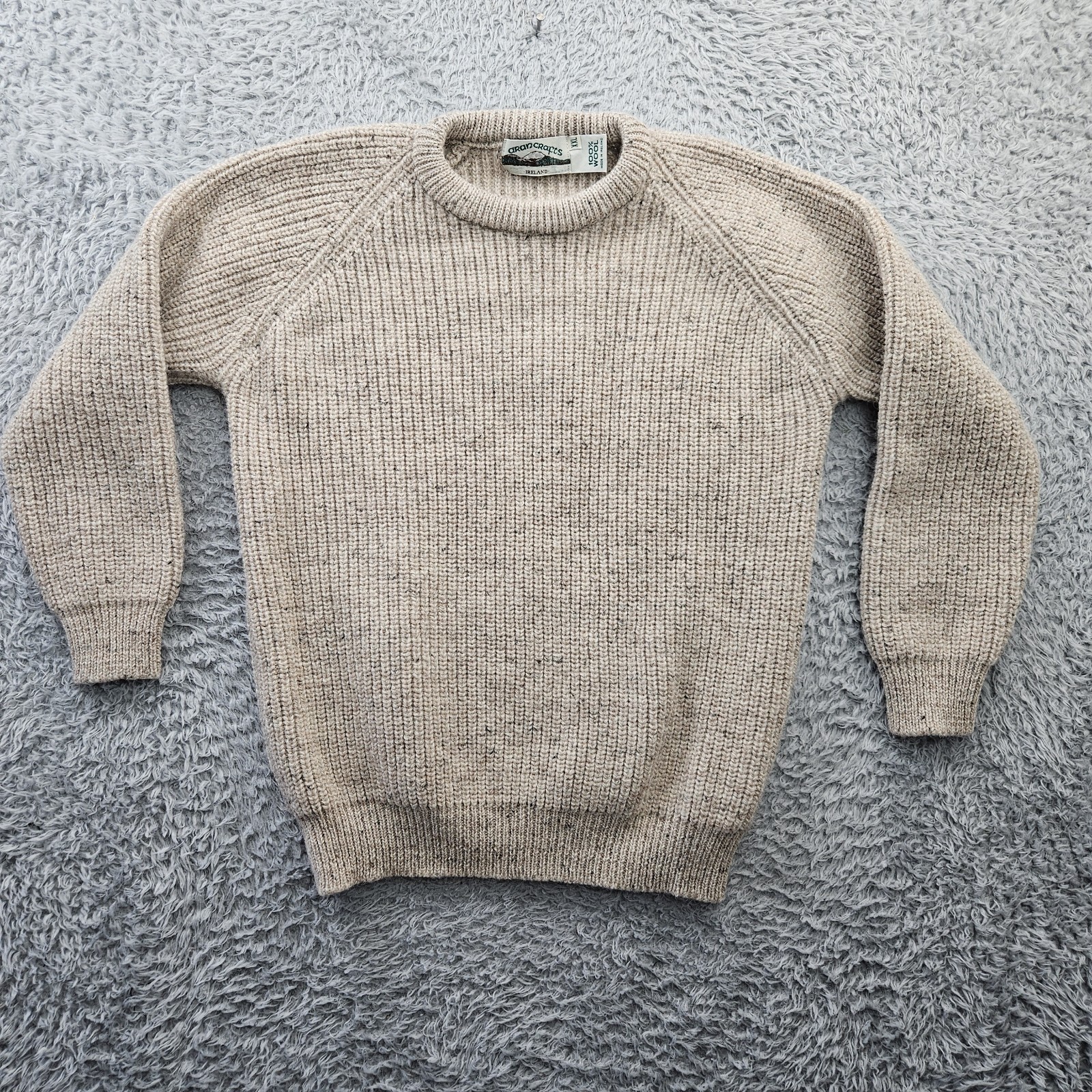 Aran Crafts Fisherman Oatmeal Sweater Ireland XXL (Fits Like Large-XL) Wool