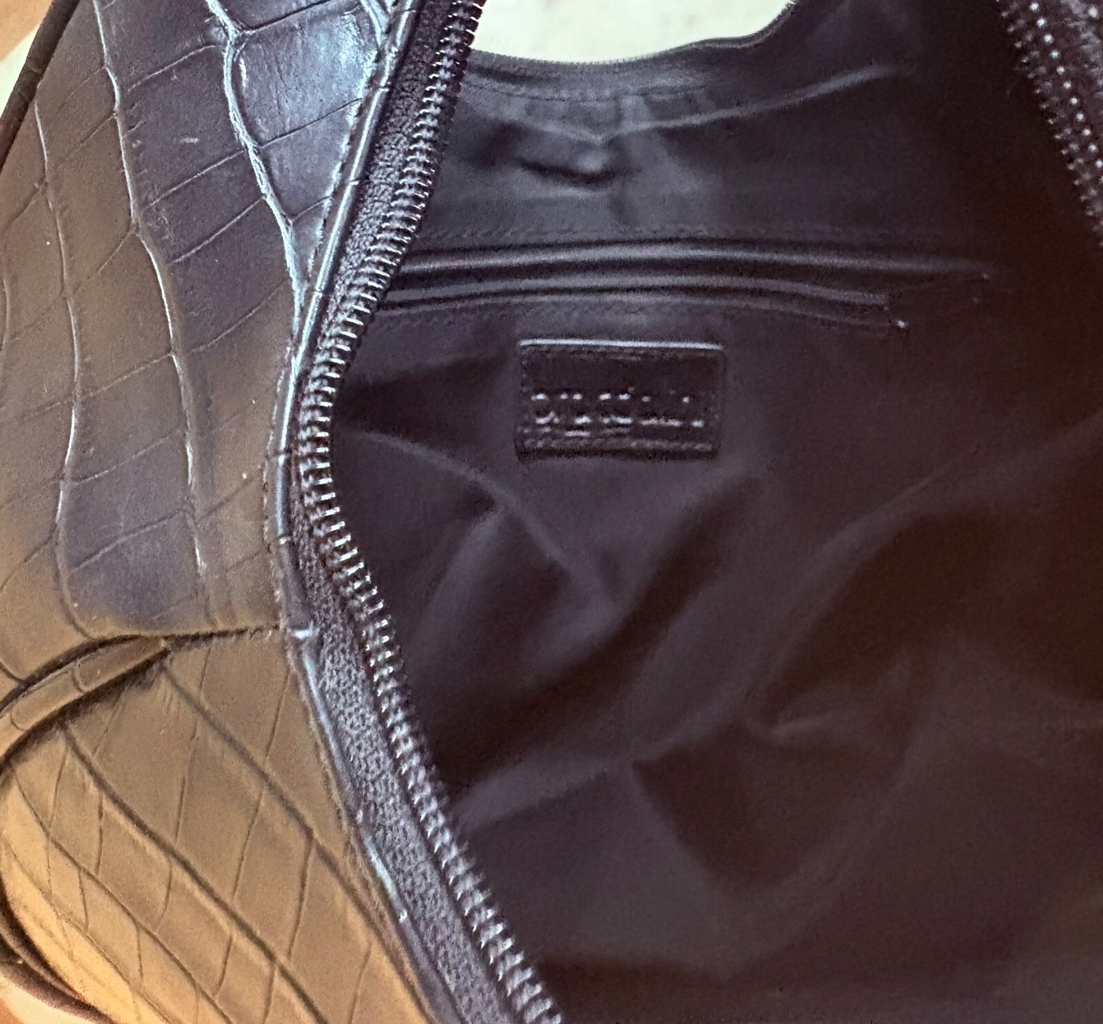 BRACCIOLINI Black Crocodile Embossed Handbag | Italian Saddlebag Purse