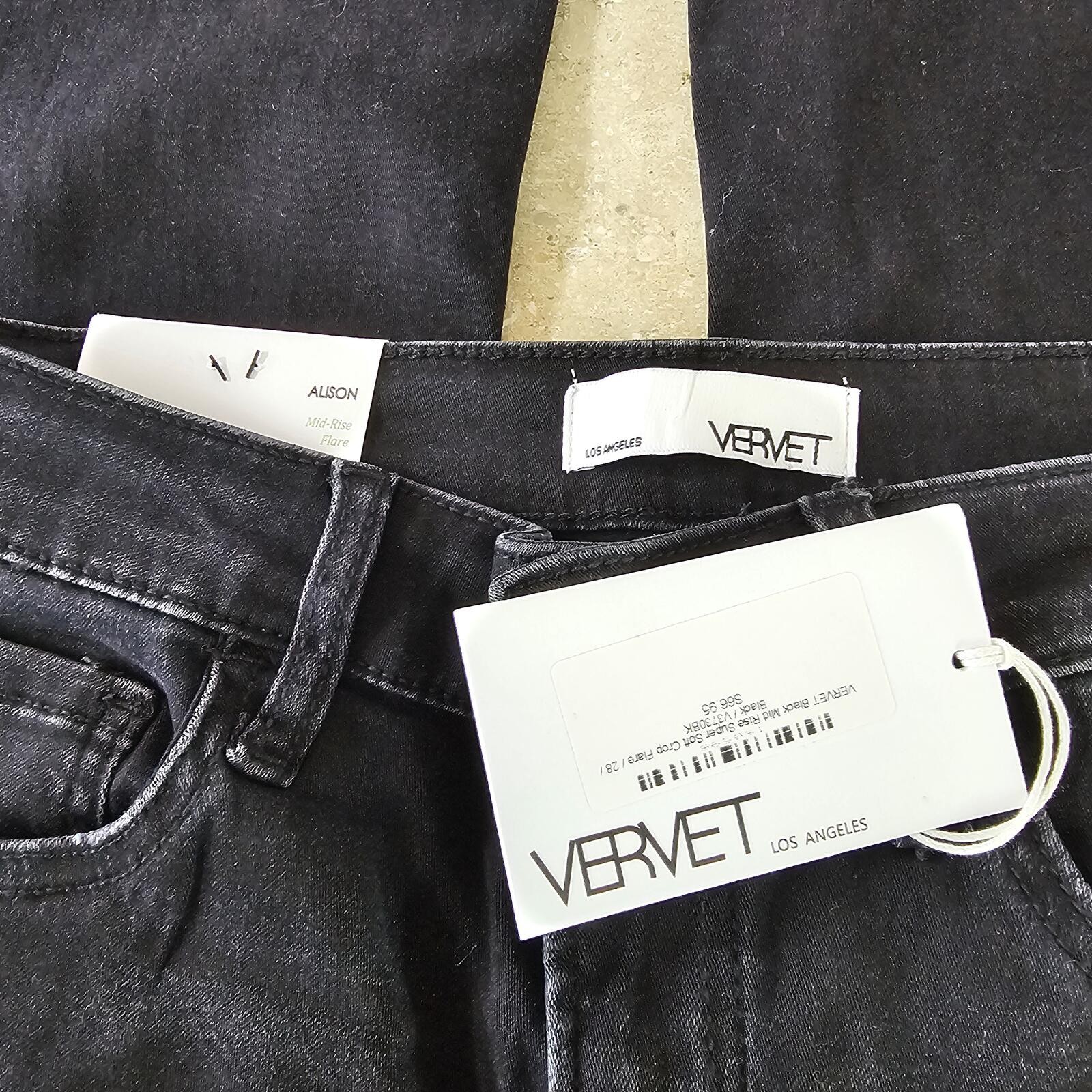 Vervet Mid Rise Step Hem Crop Flare Alison BLACK 28 NEW
