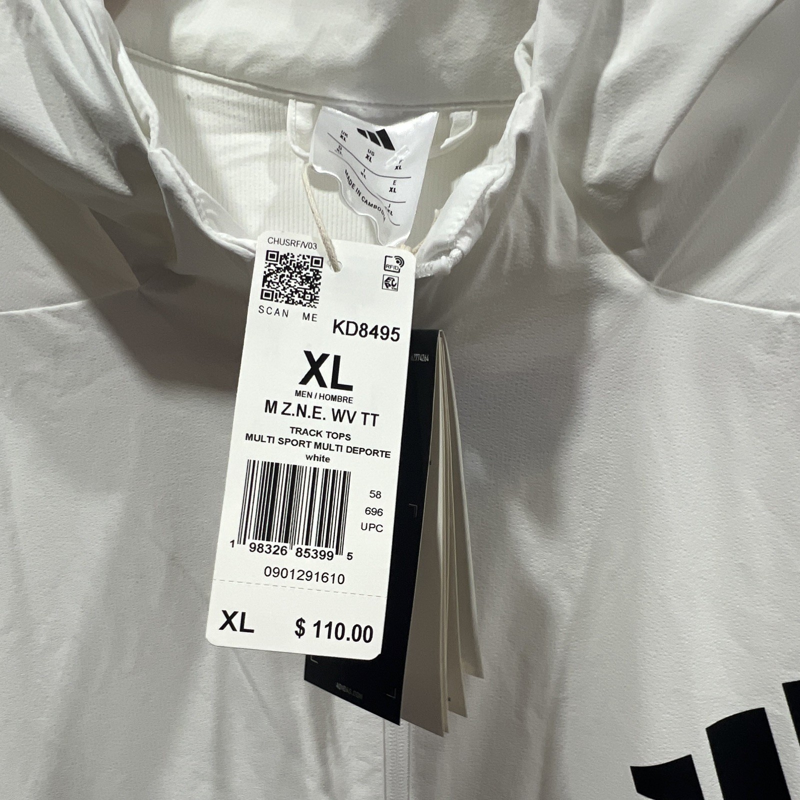 adidas Z.N.E. WTT Full Zip Hooded Track Jacket White/Black Men’s L KD8495
