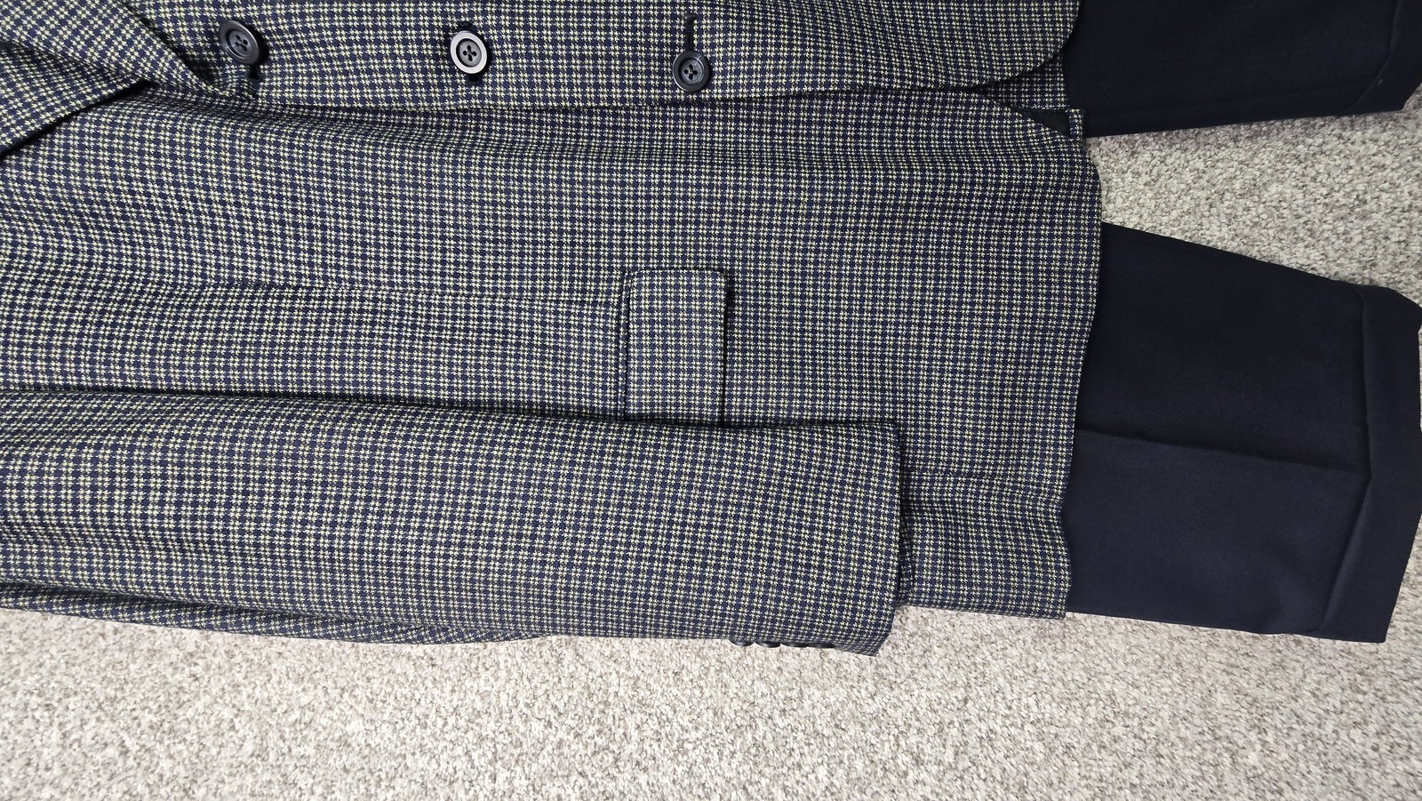 Vintage Corporate Image Suit Mens 44 Gray Blue Plaid Wool Sport Coat Pants 32×29
