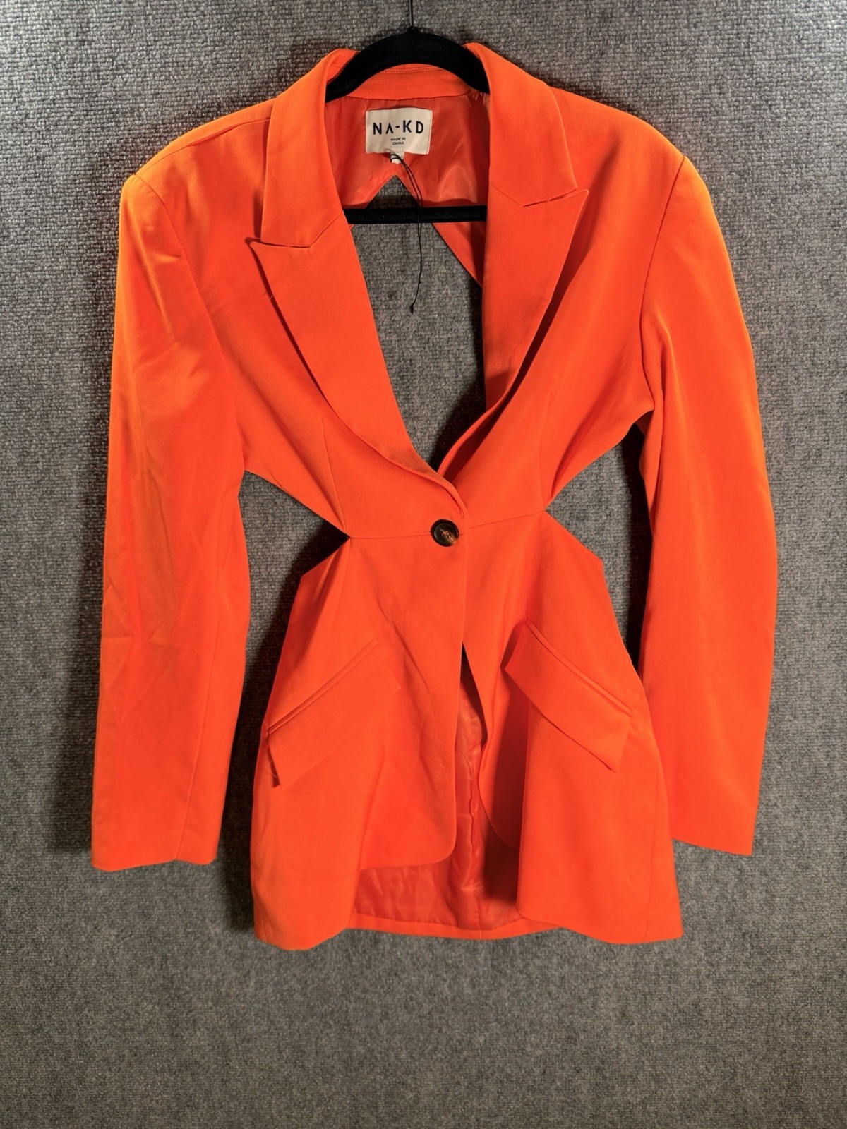 NA-KD Neon Orange Cutout Blazer Open Back Single Button Jacket Blazer Women’s 36