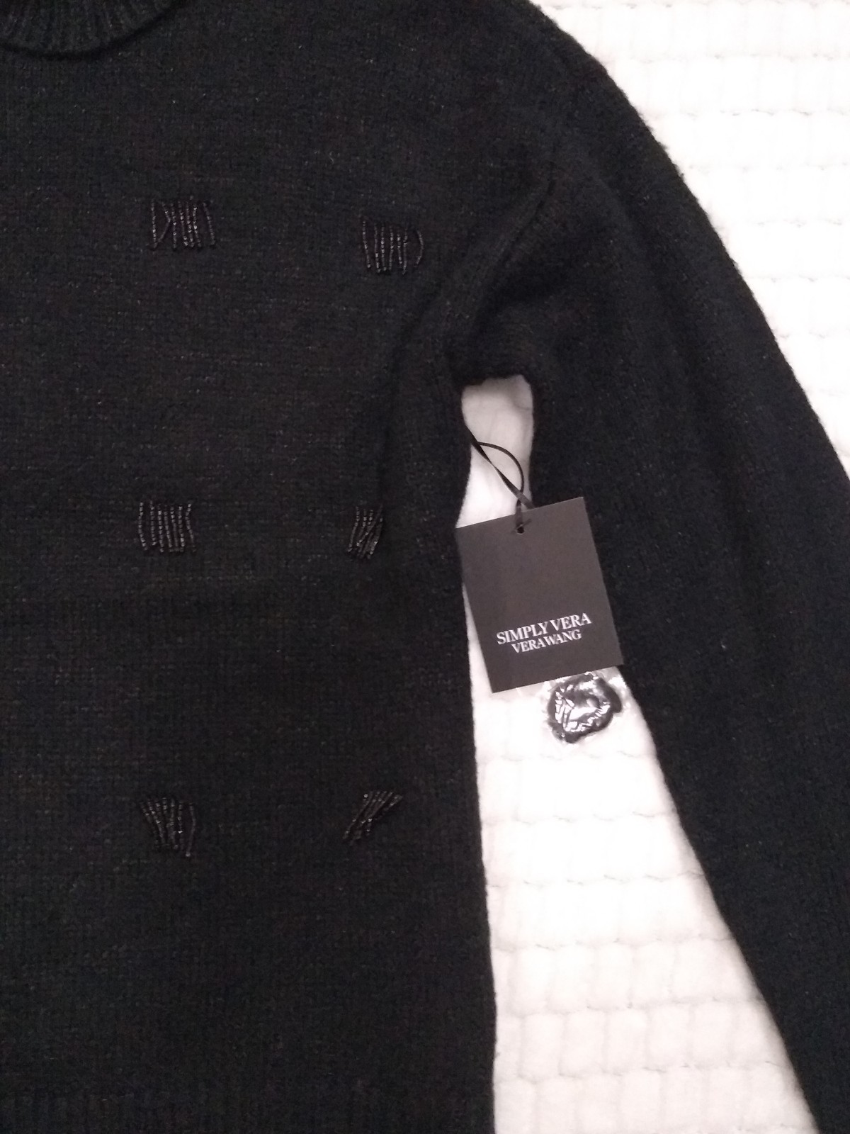 Black Turtleneck Sweater Simply Vera Vera Wang Beaded Dressy Long Sleeve XS NWT