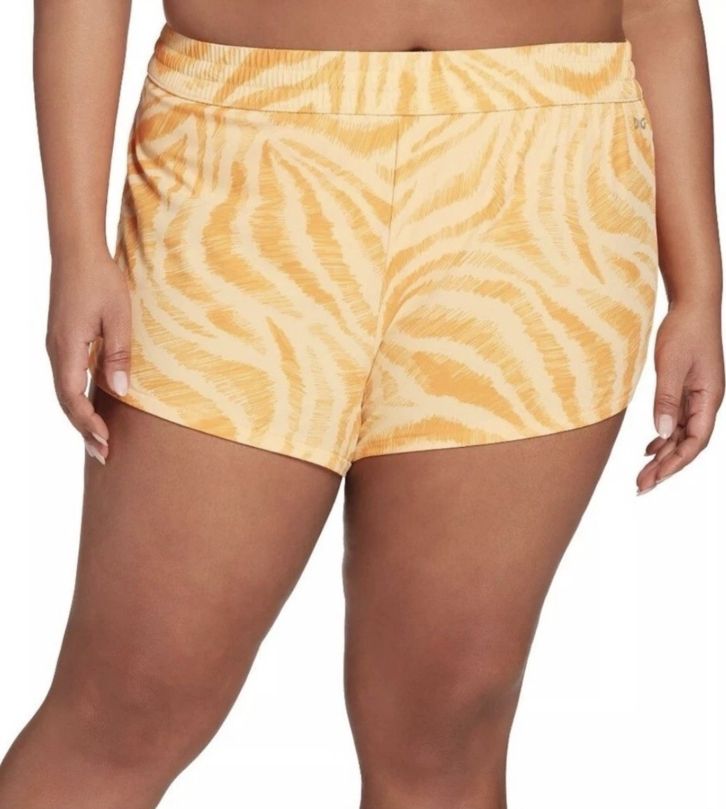 DSG Womens Mid-Rise Stride Run Shorts 2XL Zebra Print Tangerine Built-In