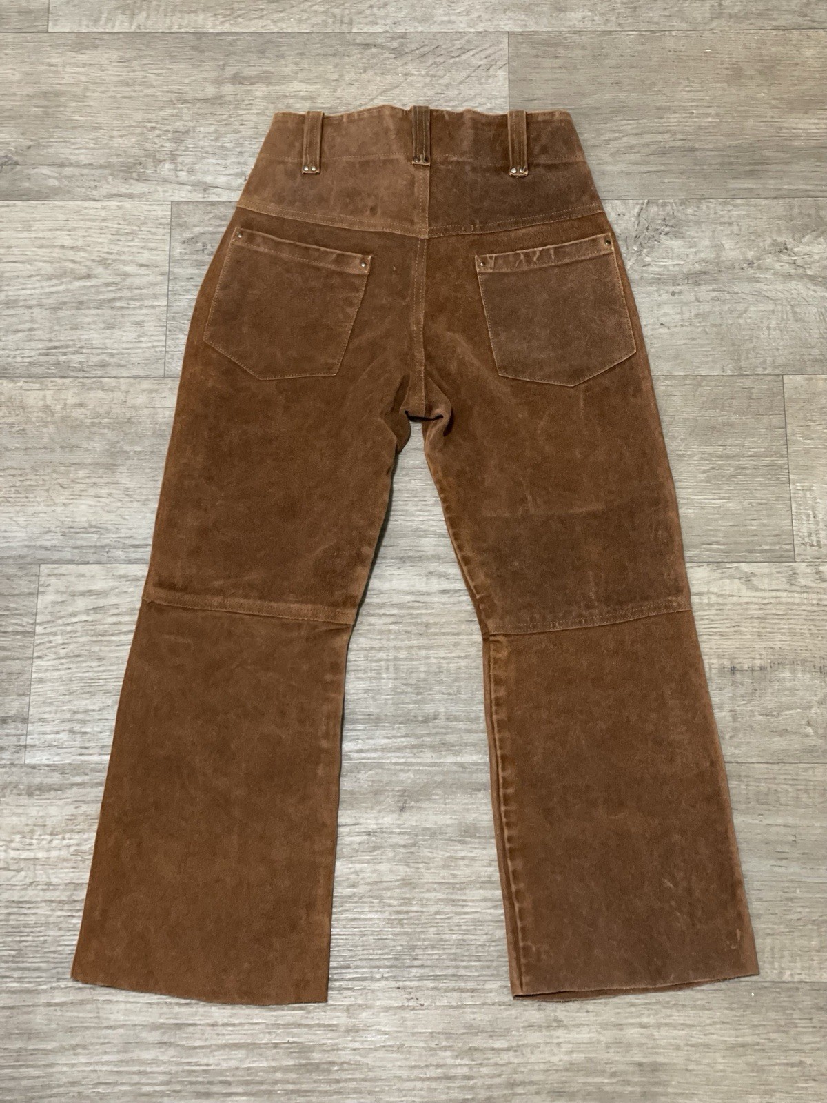 Vintage 1960s 1970s Brown Leather Pants Snap Fly 26” Waist Western Suede Native