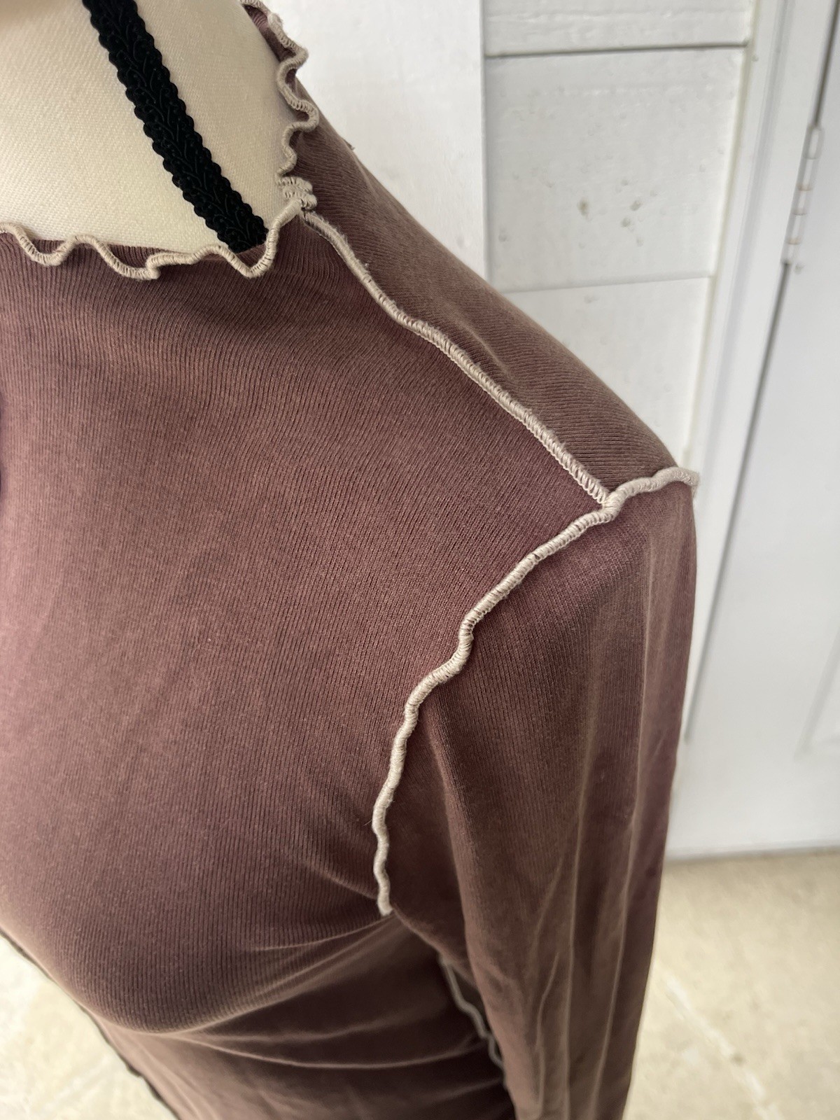 We The Free Size M Lettuce Edge Trim Brown Layering Shirt Long Sleeve