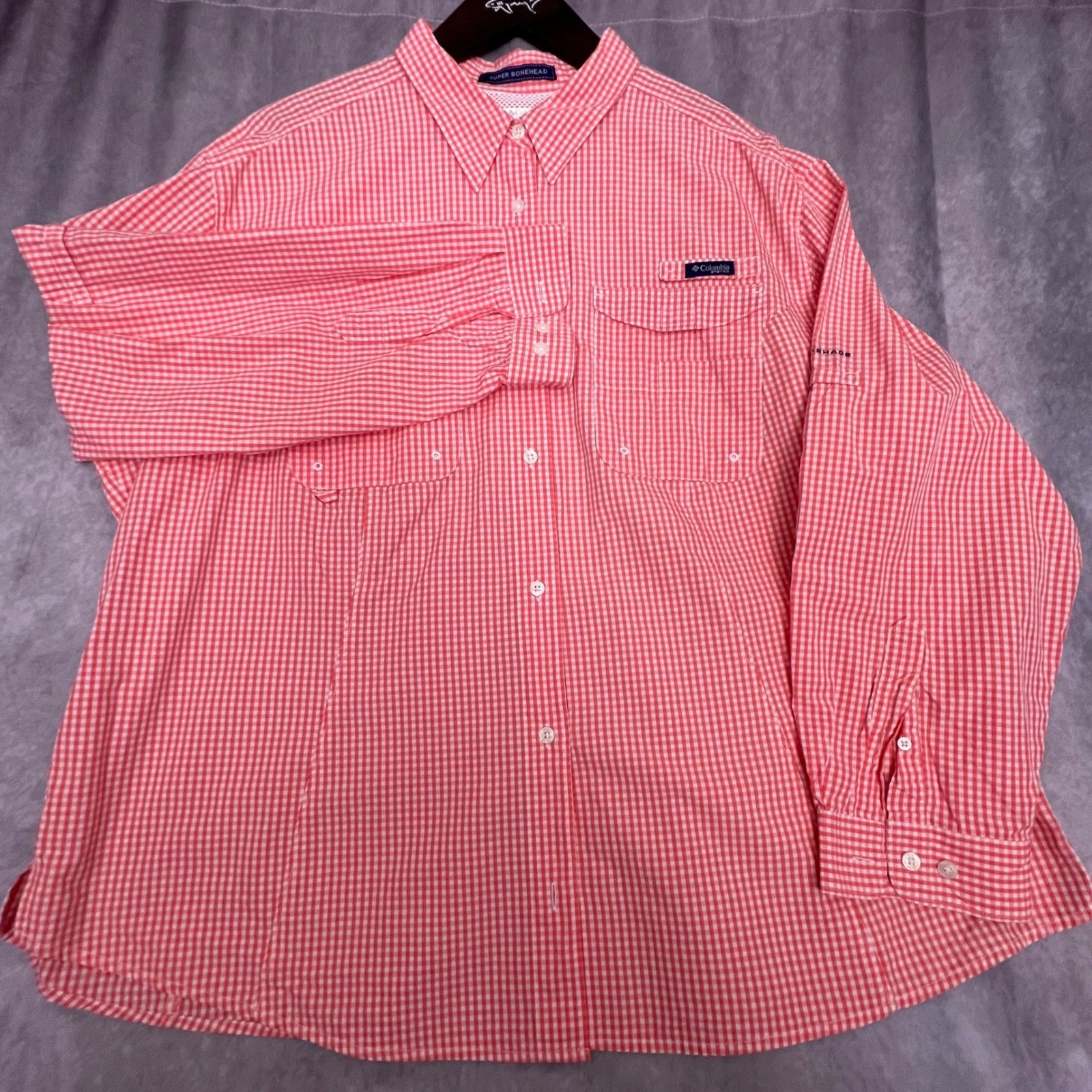 Columbia PFG Super Bonehead Fishing Shirt Mens 3X Red Gingham Plaid Vented L/S