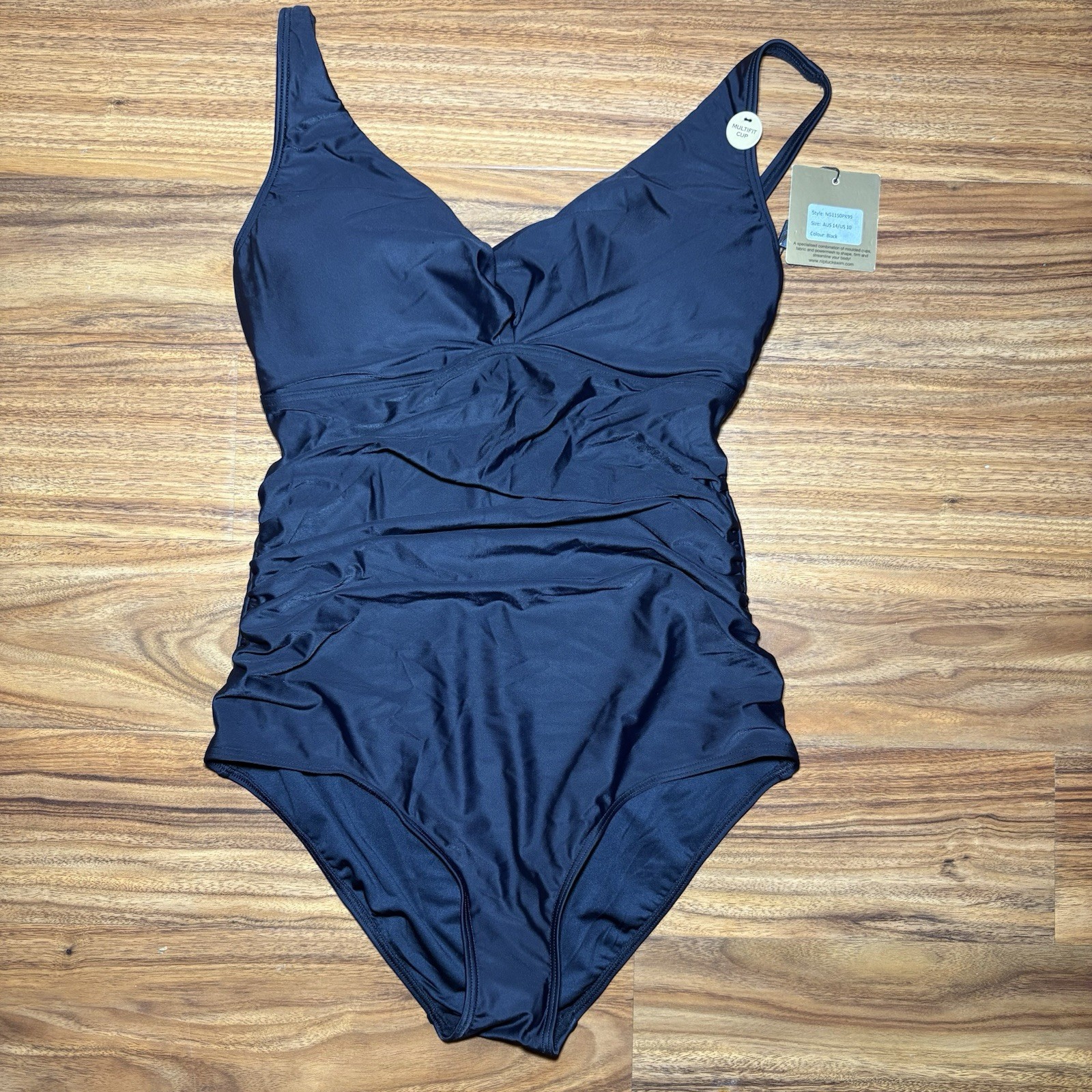 Nip Tuck Swim One Piece Swimsuit Womens US 12 Black Tummy Control Multifit Cup