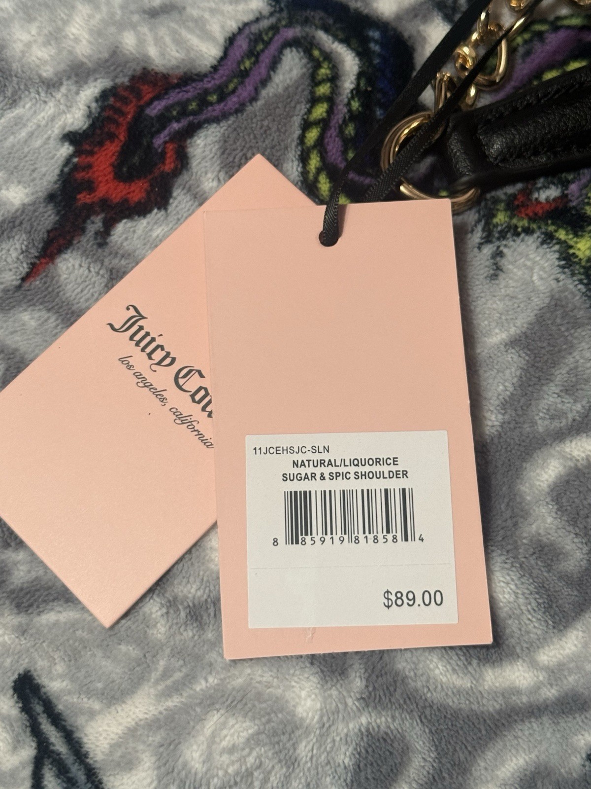 Juicy Couture Leopard Print Shoulder Bag Brown Black Bow Charm Zip Chain Pockets