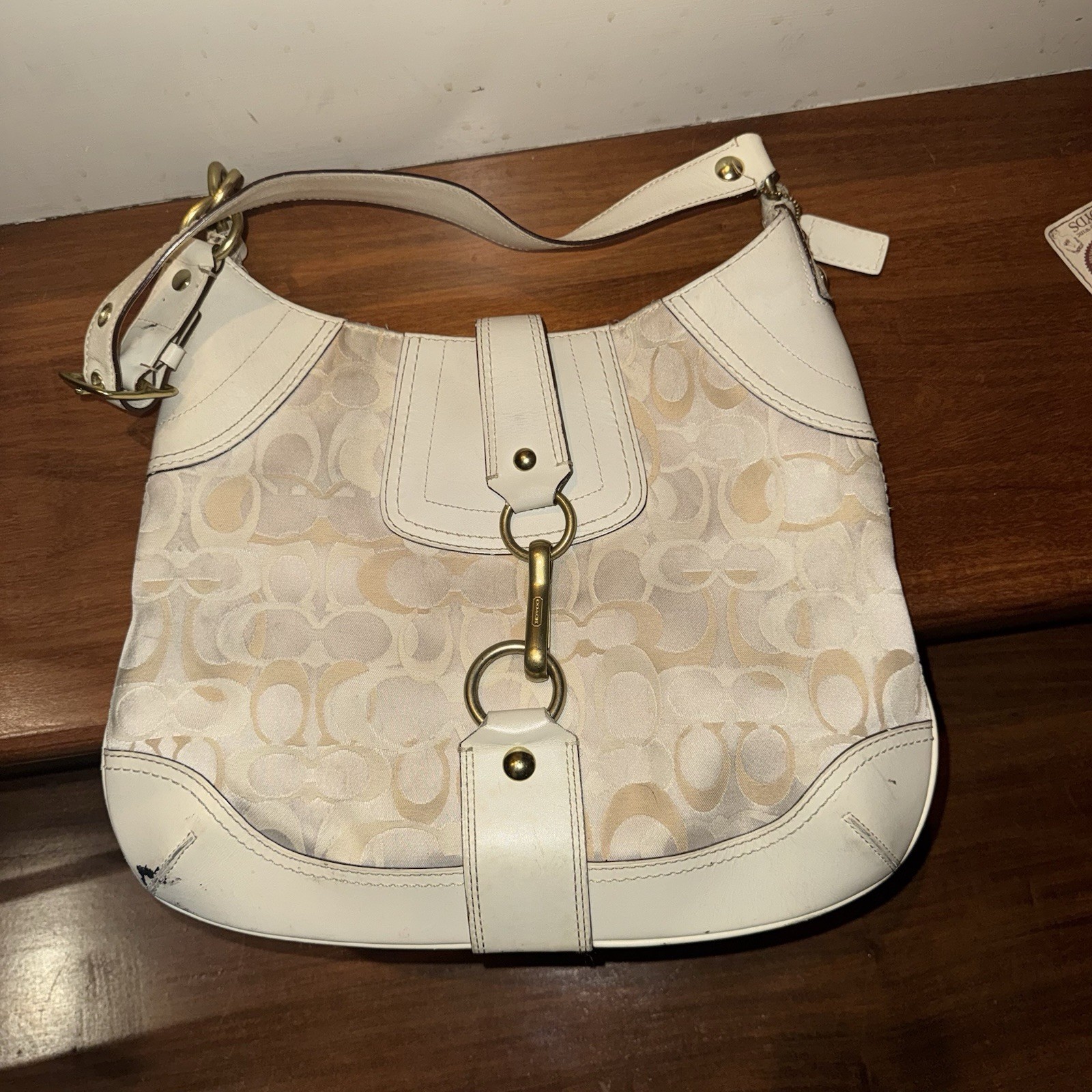 VTG COACH Hobo Bag Cream Ivory Signature CC Monogram M0668-10601 Y2K