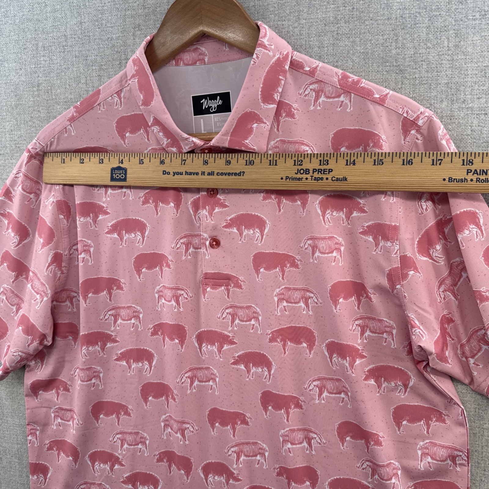 Waggle Polo Shirt Mens Large Pink Hog Heaven Pigs Golf Stretch Outdoor NWI