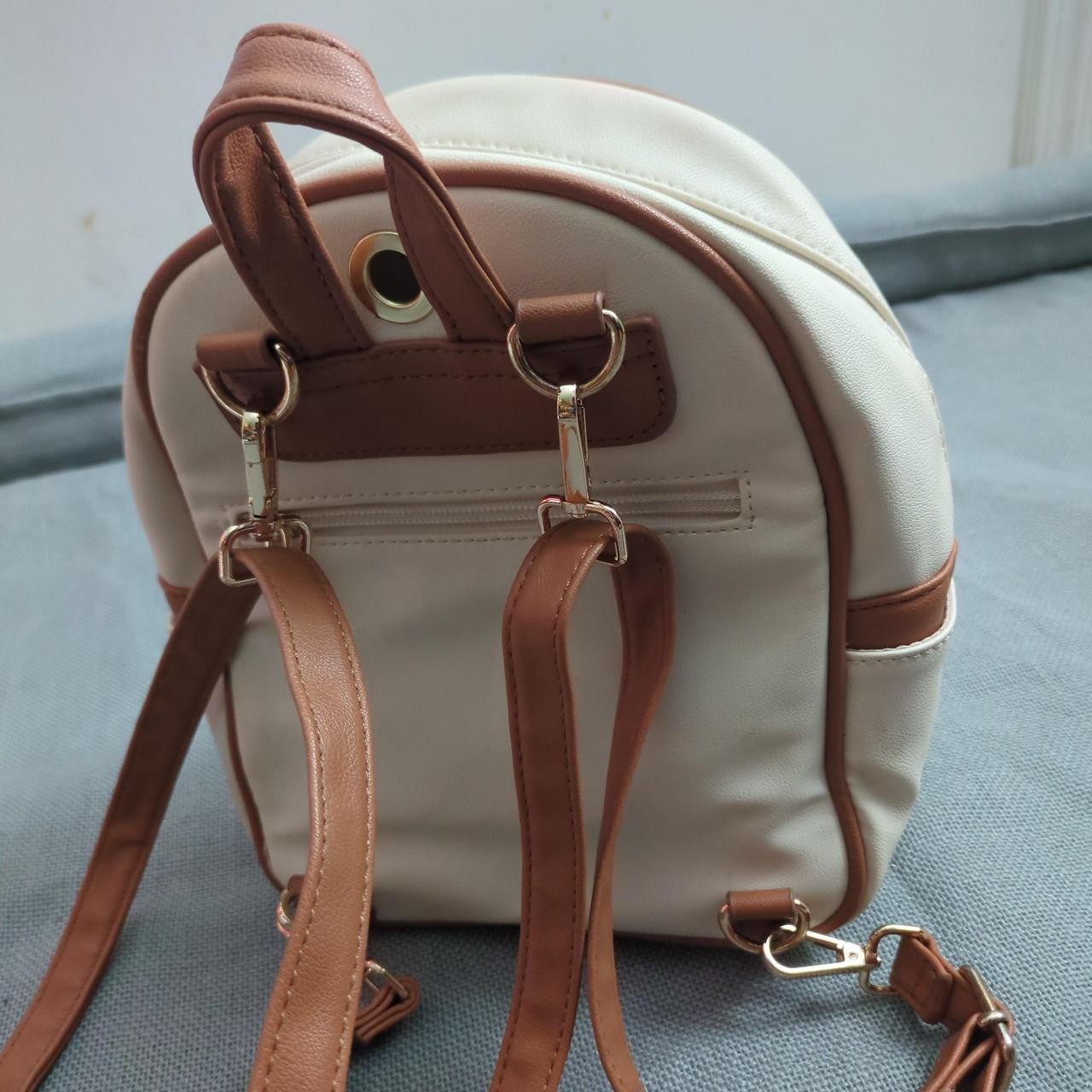 Ecosusi Beige/Brown Mini Backpack Purse w/ Tassel, Zip Closure, Pockets