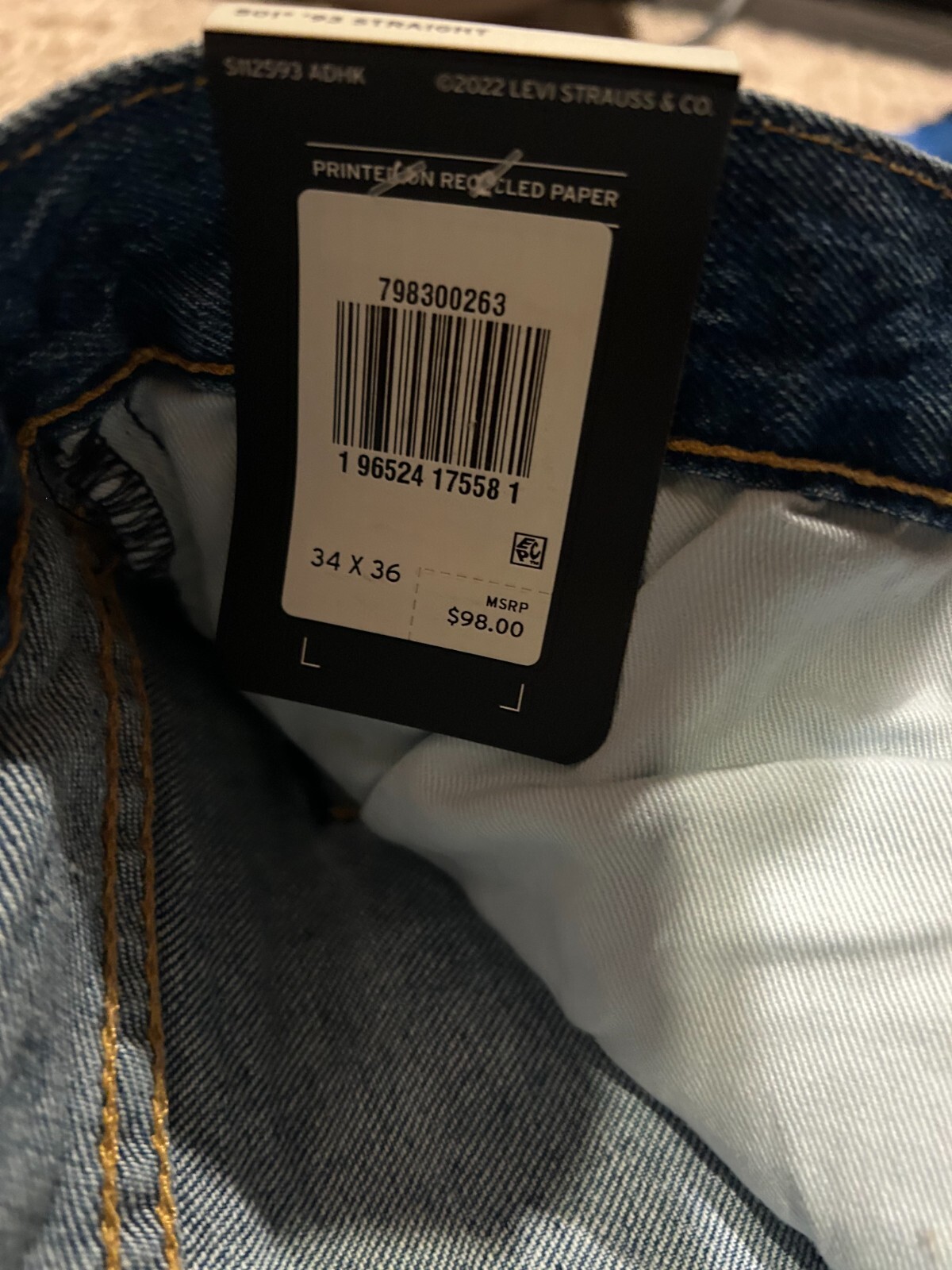 Levi’s Premium 501 ’93 Straight Jeans Blue WStretch Men’s Sizes NWT RT$98 0263