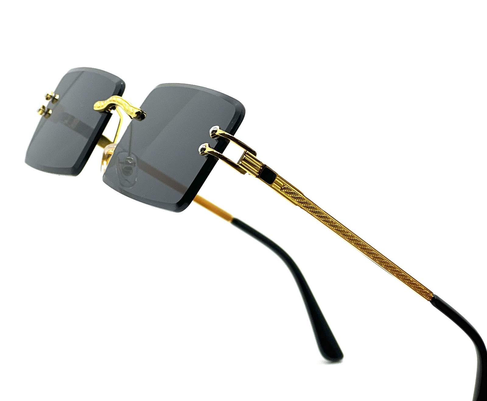 Hip Hop Glasses Clear Lens Gold Frame Rimless Square Shades Migos Quevo Style