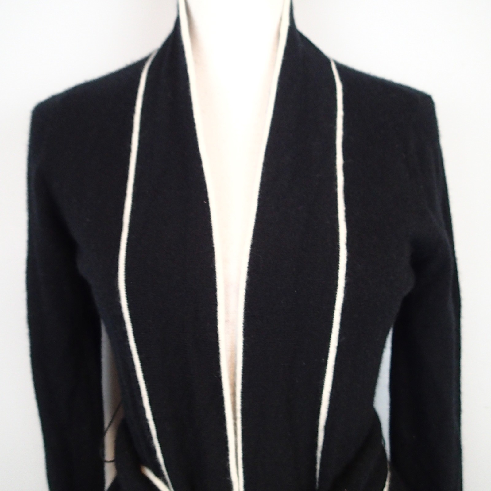 Madeleine Thompson black Cashmere Cardigan Long Sleeve sz S sweater belt pockets