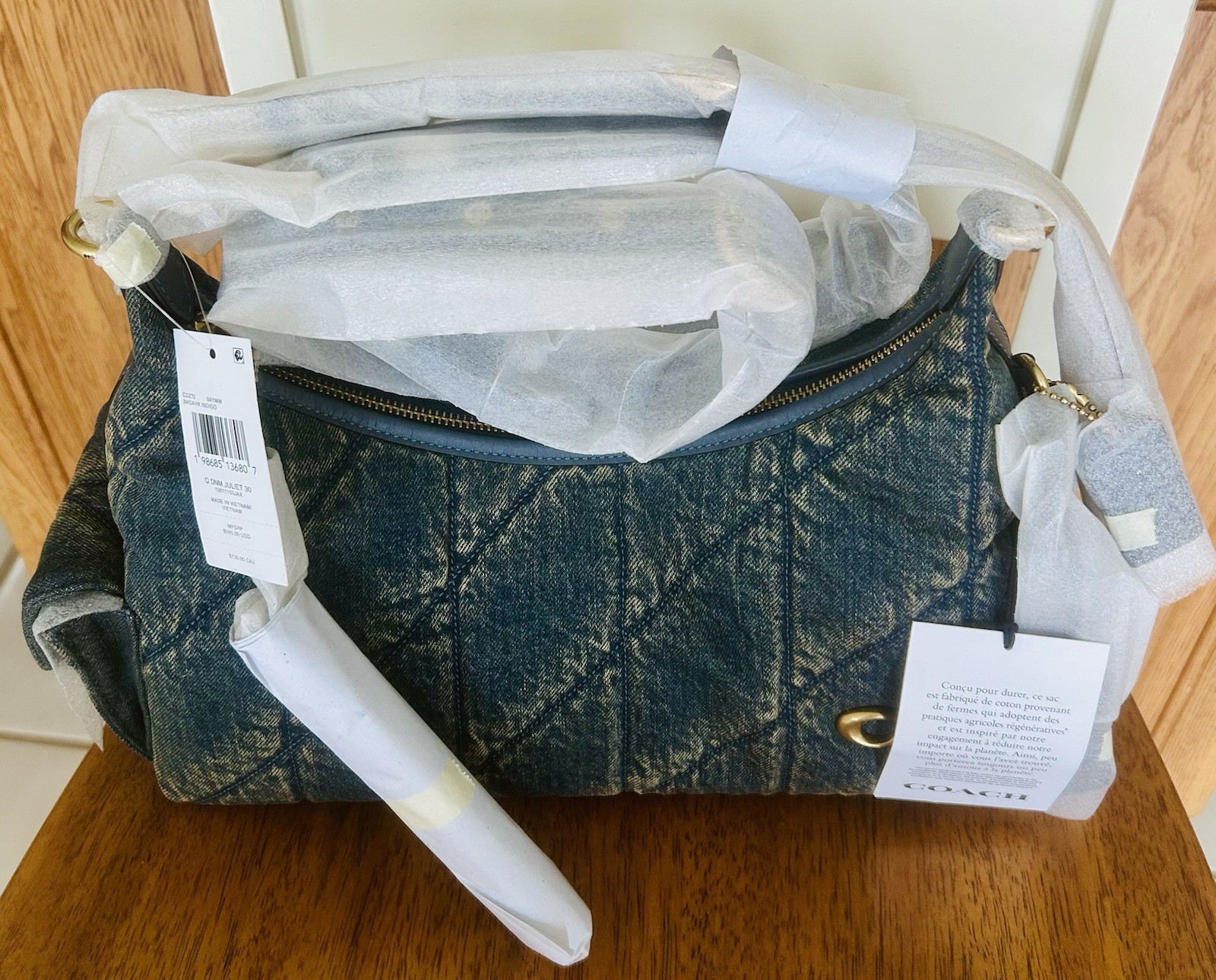 ! NEW ! COACH Pocket Juliet Quilted Denim Shoulder Handbag 30 B4/Dark Indigo