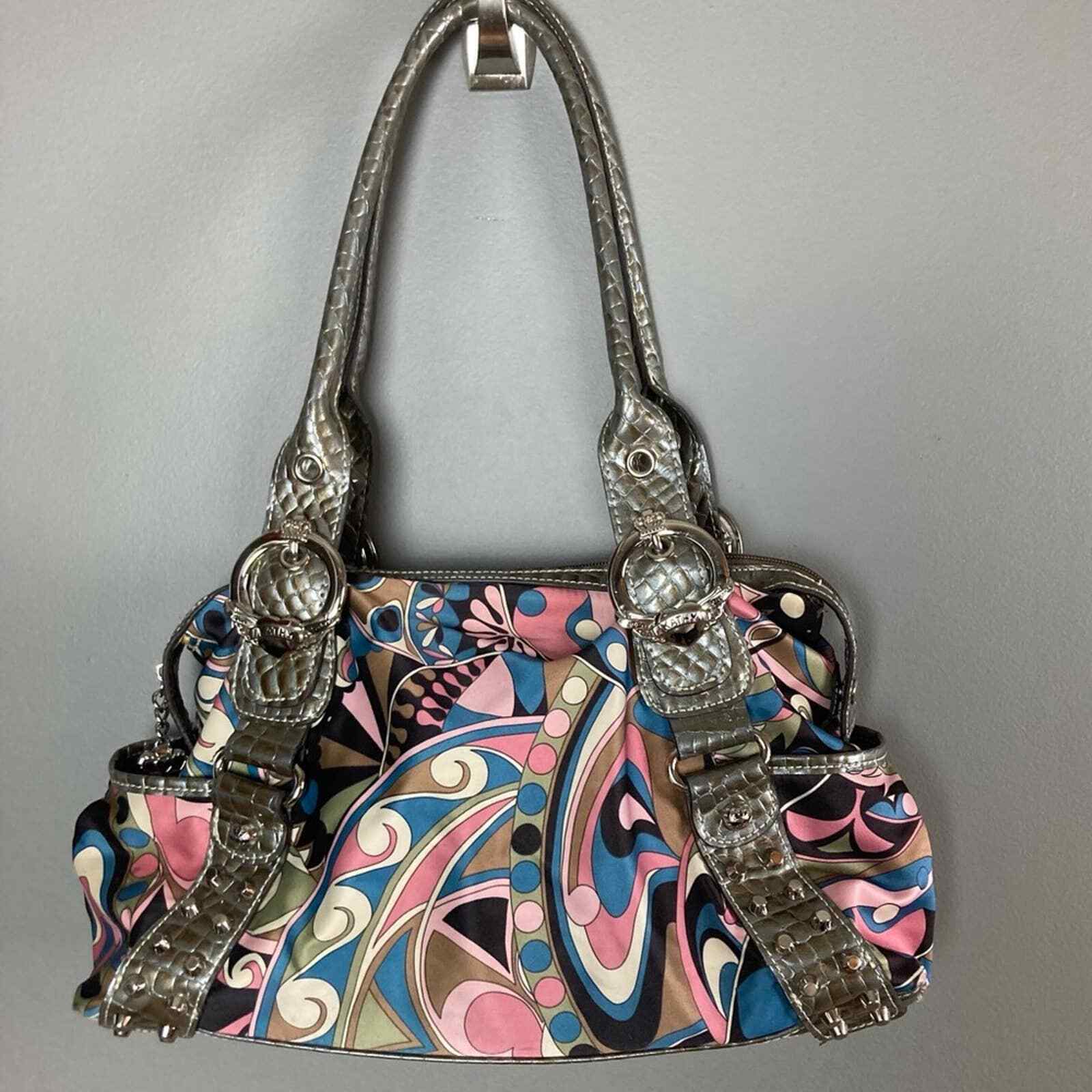 Kathy Ireland handbag y2k metallic scarf print