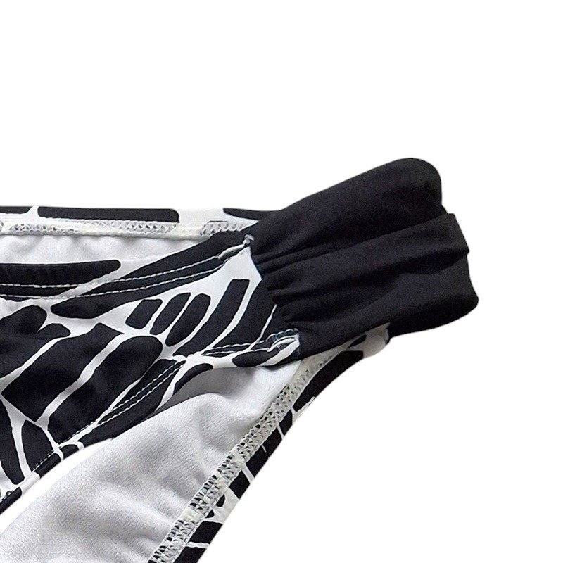 Bar III Womens Bikini Bottom L Black White Kaleidoscope Ruched Side Geometric