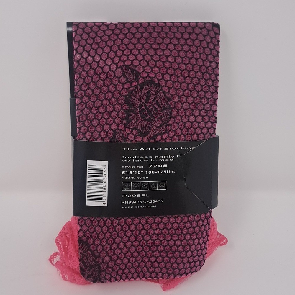 Music Legs Pink Black Floral Honeycomb Footless Pantyhose Lace Trim 7205 P205FL