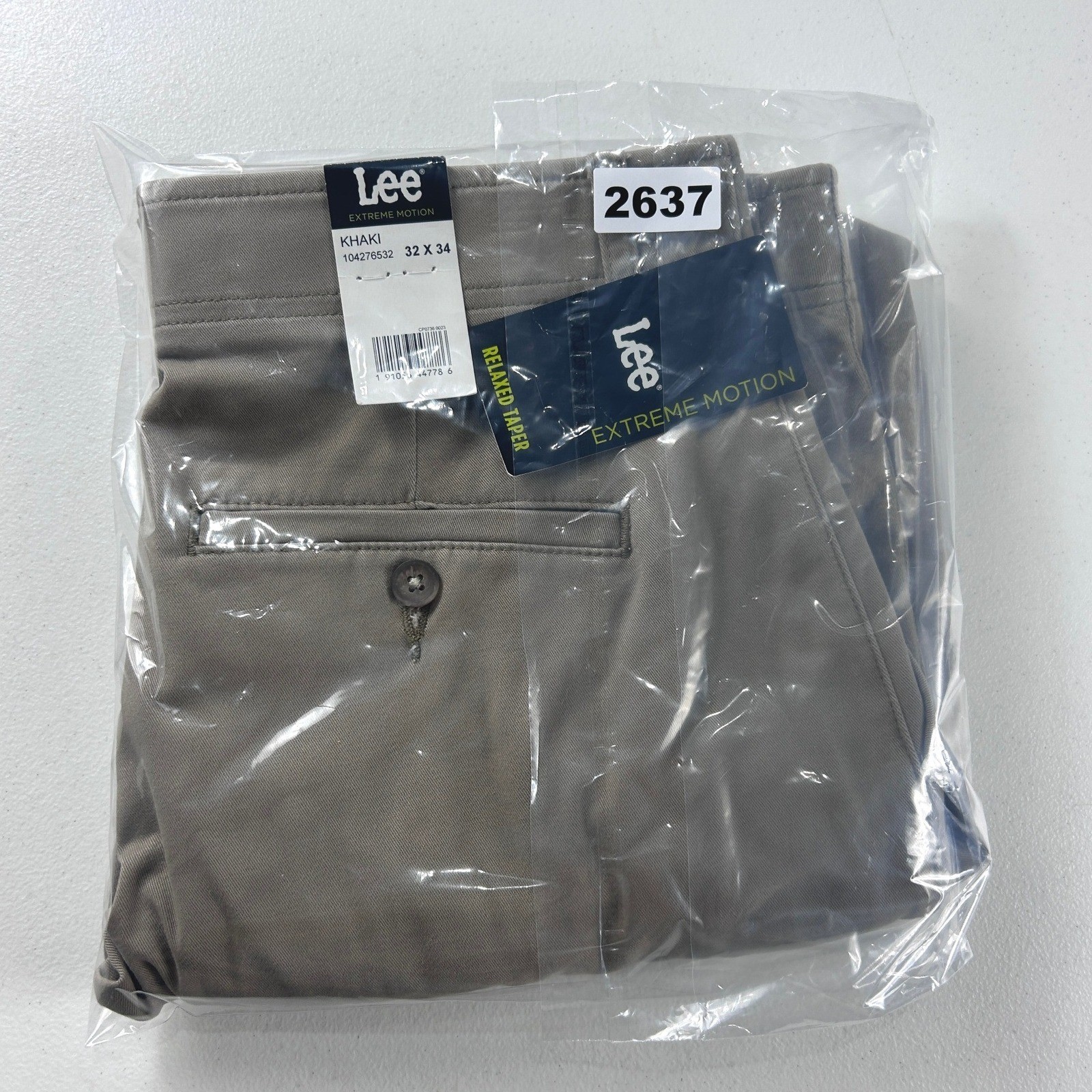 Lee Extreme Motion Relaxed Taper Khaki Pants Mens 32×34 Tan 104276532 NWT