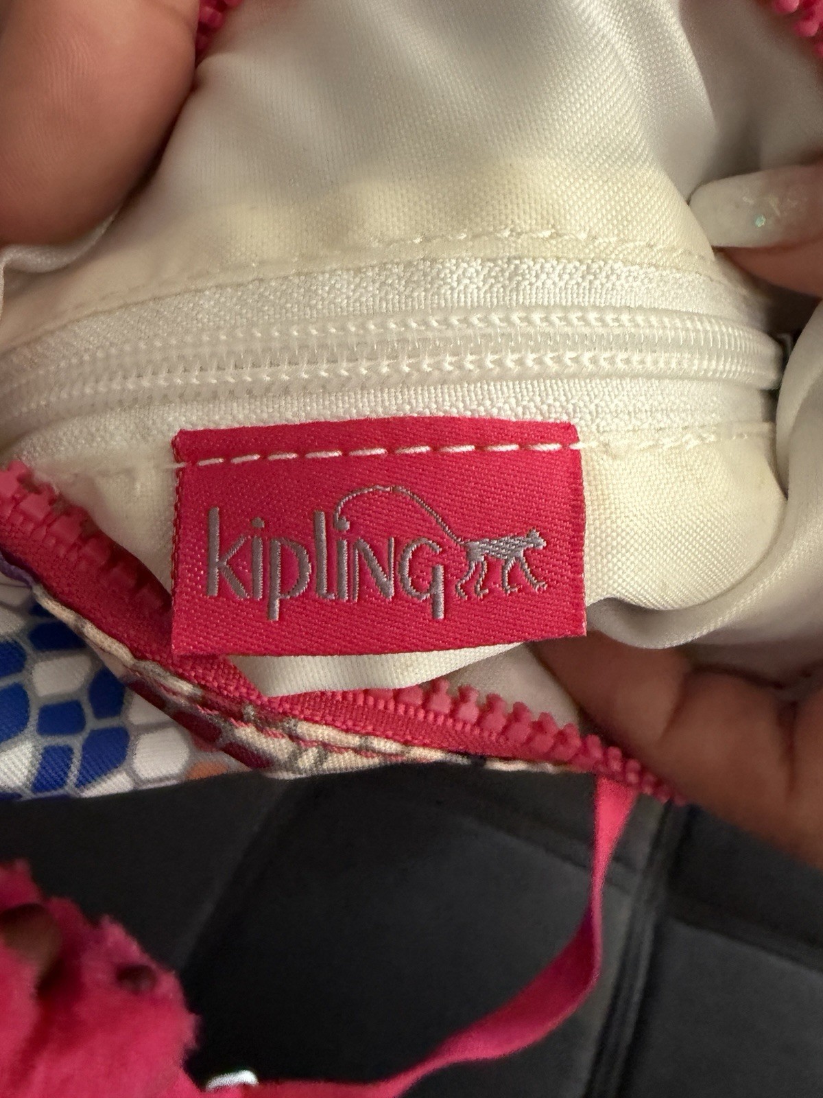 Kipling Mosaic Print Small Crossbody Bag, Pink Strap, Zip, Monkey Charm