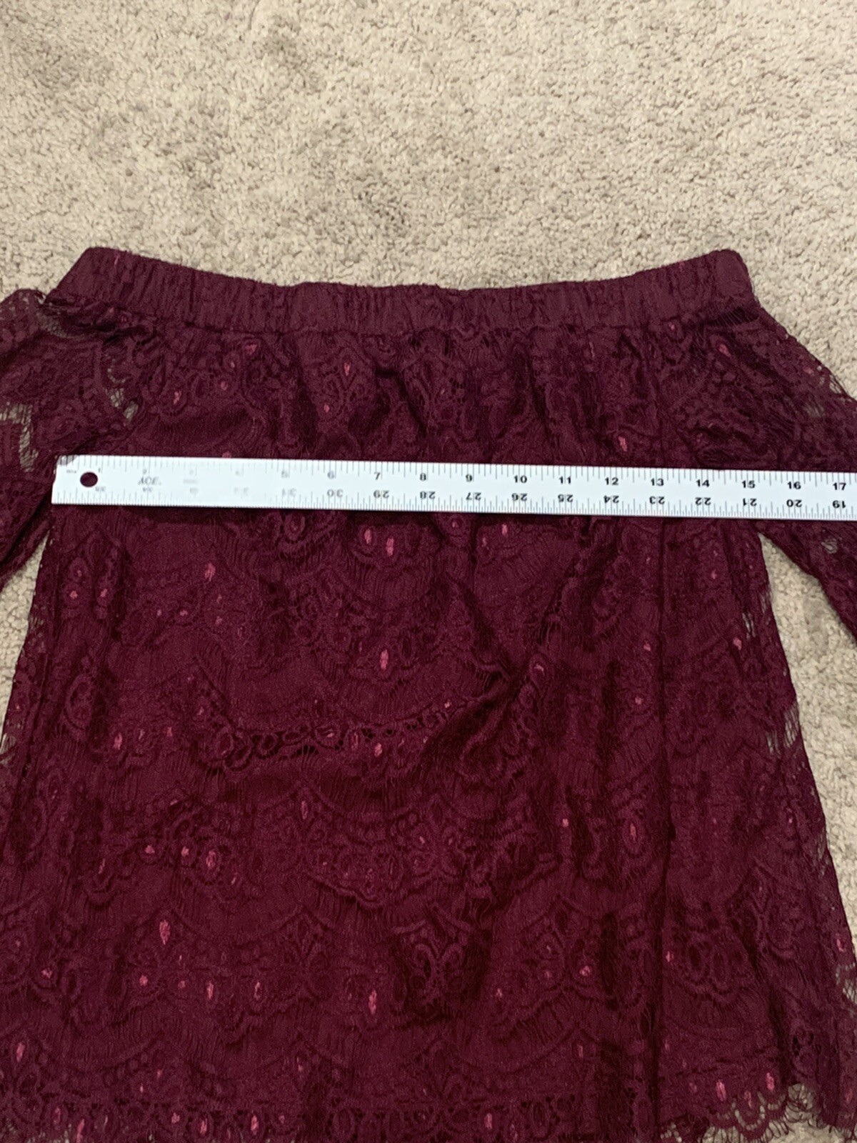Love Fire Womens Shirt Size S/P Wine colored Lace Off the Shoulder Long Sleeve