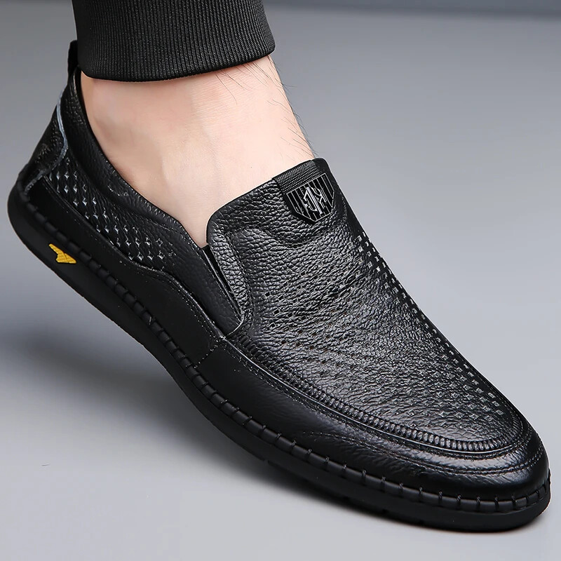 Men’s Casual Breathable Loafer Genuine Leather Moccasin Hollow Out Driving Shoes