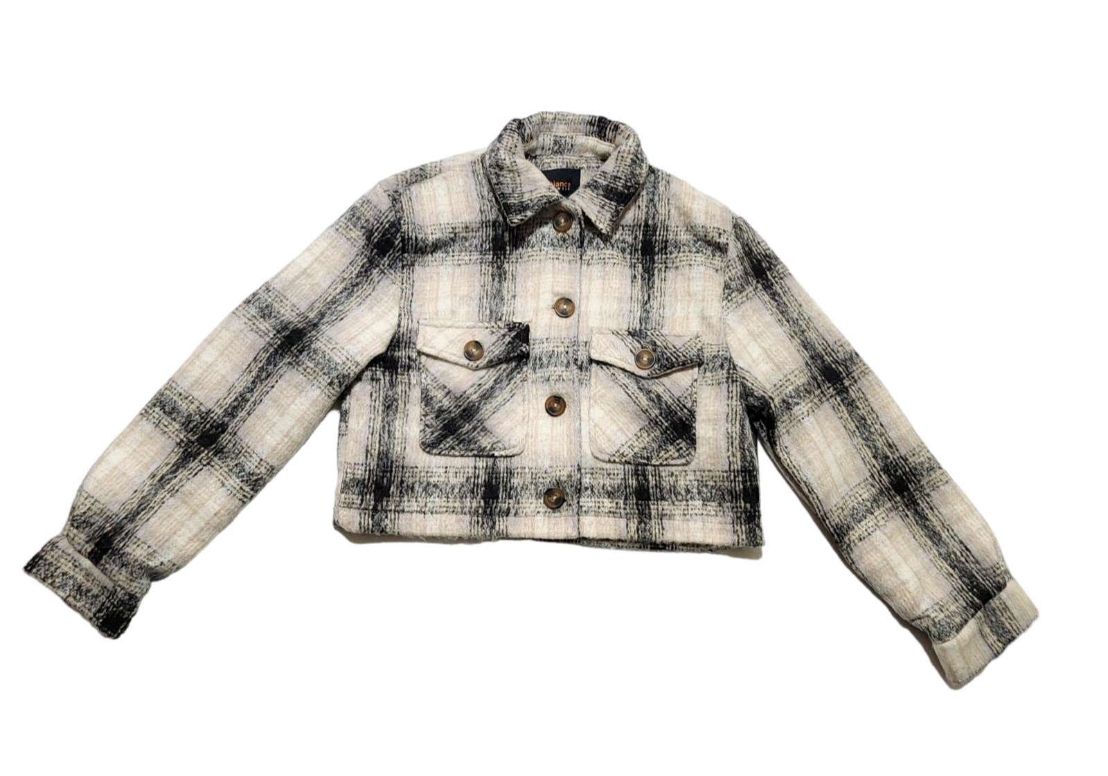 Ambiance Outerwear Womens Plaid Shirt Jacket Cropped Large