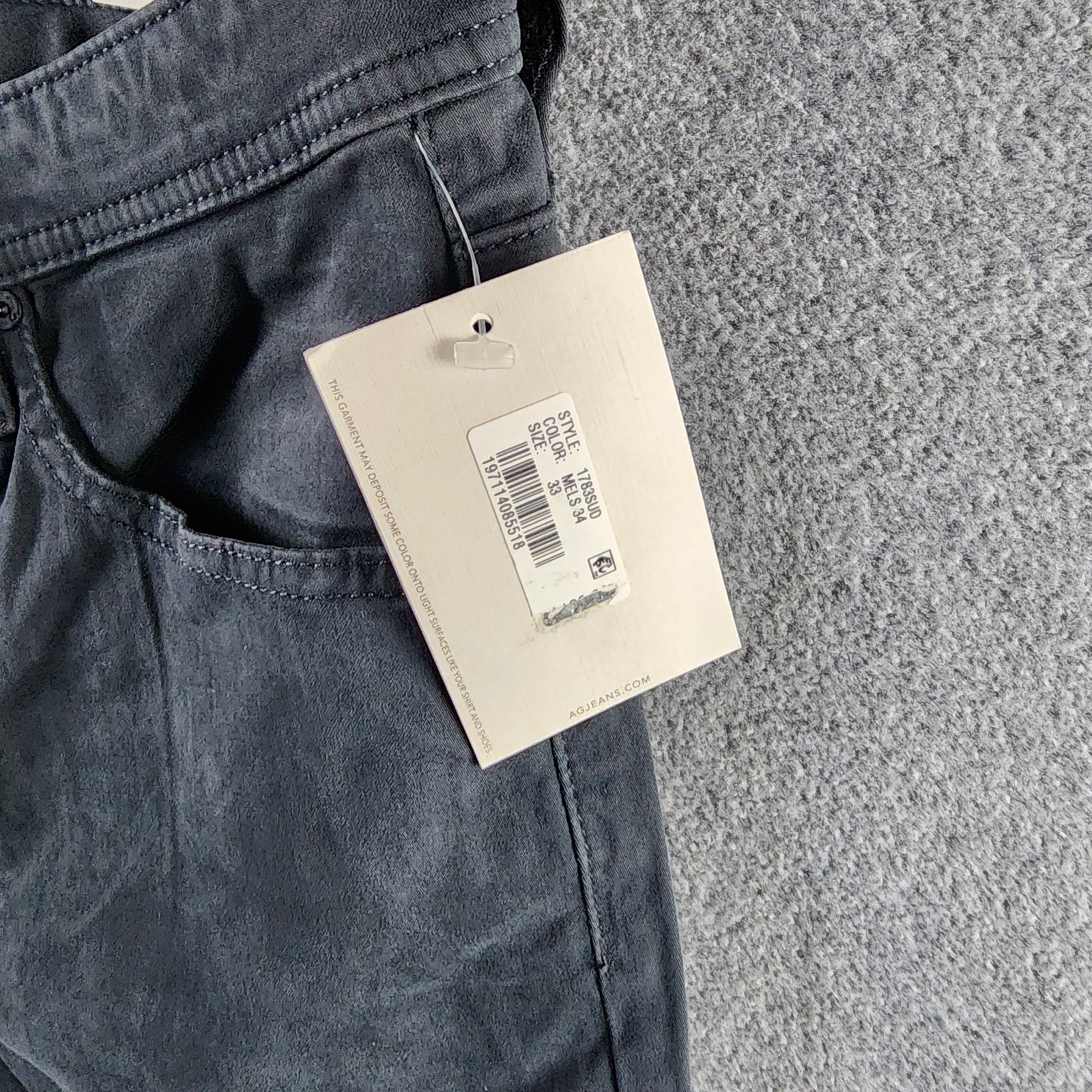 AG Tellis 34 Modern Slim Fit Twill Pants Men’s 33×34 Melange Smoke Button Zip