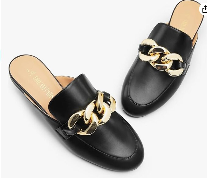 DREAM PAIRS mules/slip on loafers with gold chain chic with any outfit