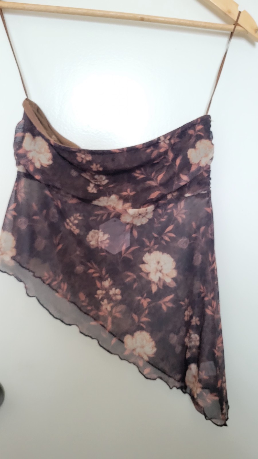 Ruby & Jiewel Los Angeles Floral Mesh Strapless Top Small Brown Asymmetrical
