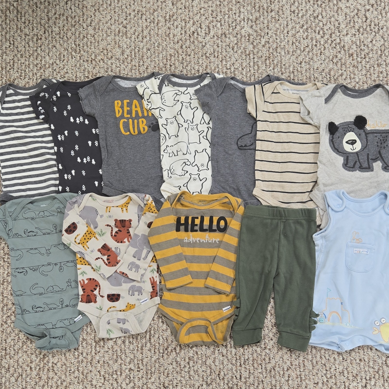 Gerber Unisex Baby Bodysuits/One-Pieces & Pants Animal/Stripe 3-6M 12 Pieces