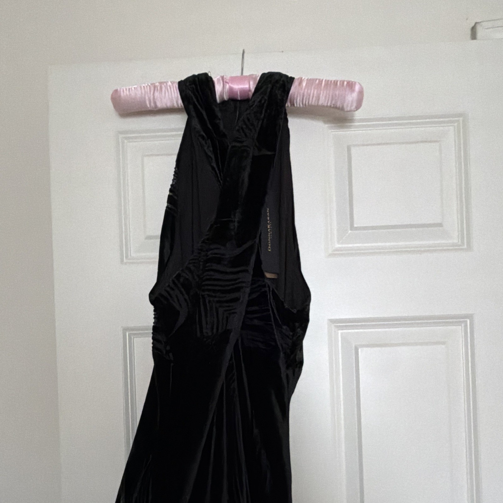 Donna Karan New York Black Velvet Burnout Floral Elegant Halter Maxi Dress 12