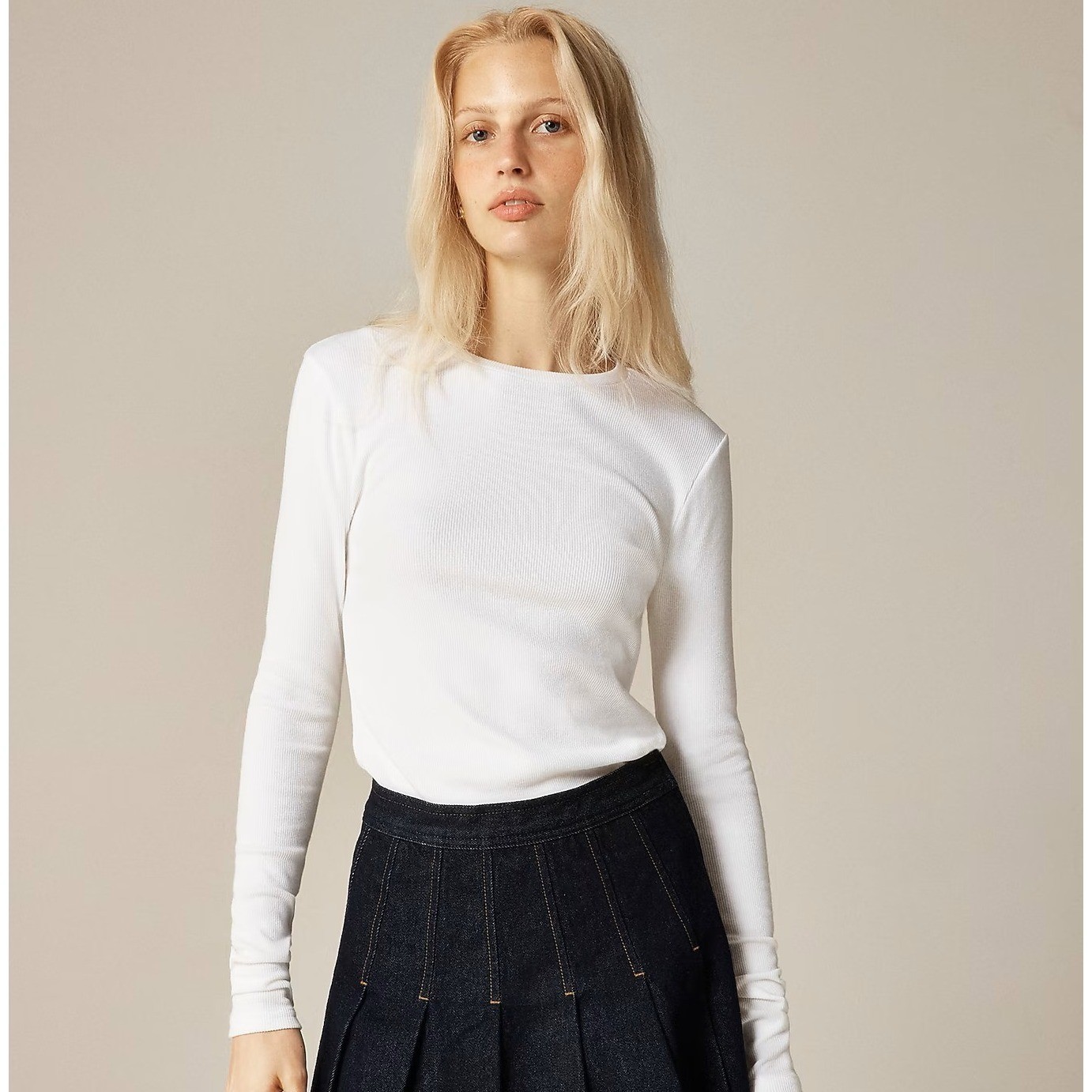 NWT J.Crew Perfect Rib Long-Sleeve T-Shirt Crewneck White Large
